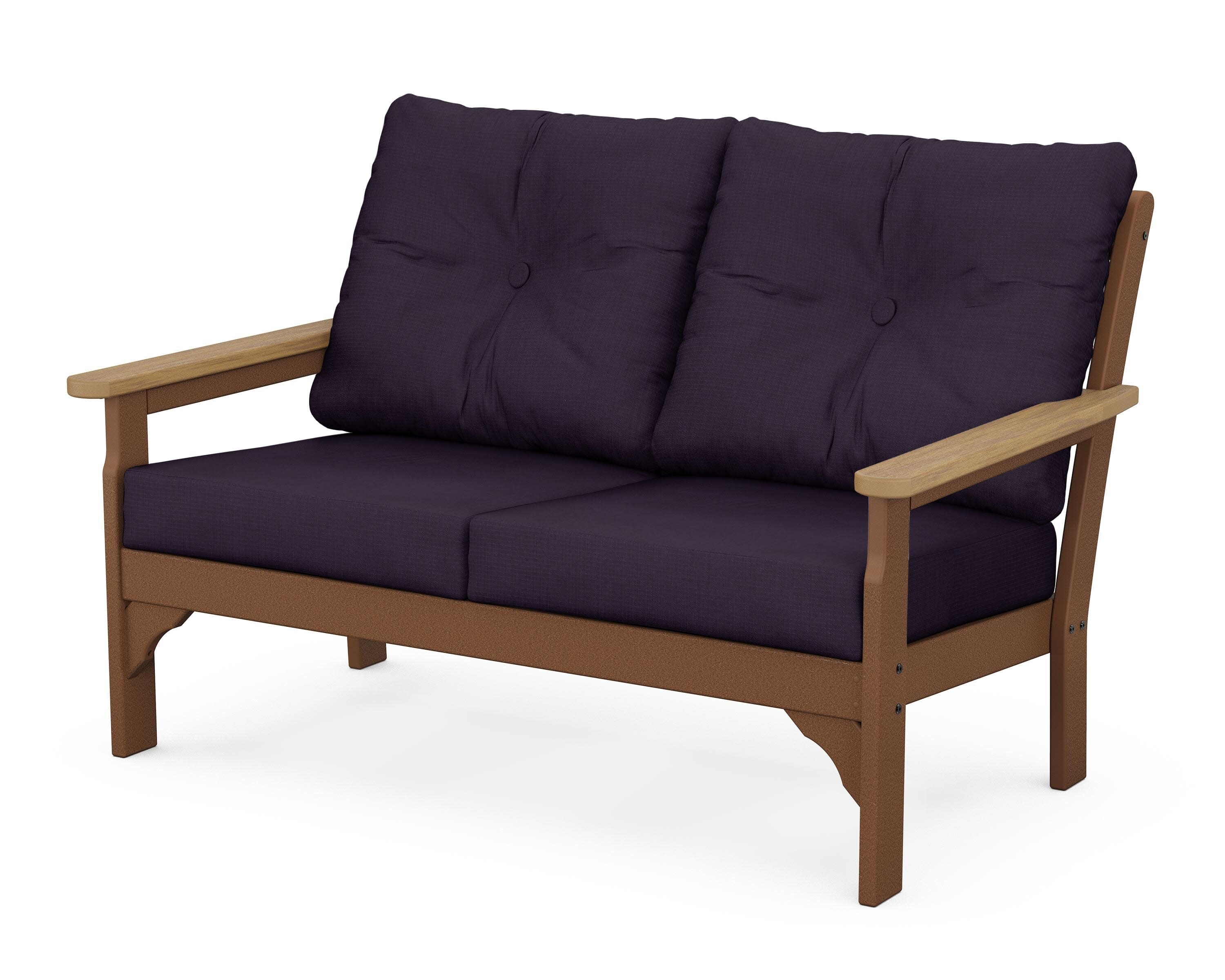 Vineyard Deep Seating Loveseat in Teak / Natural / Navy Linen