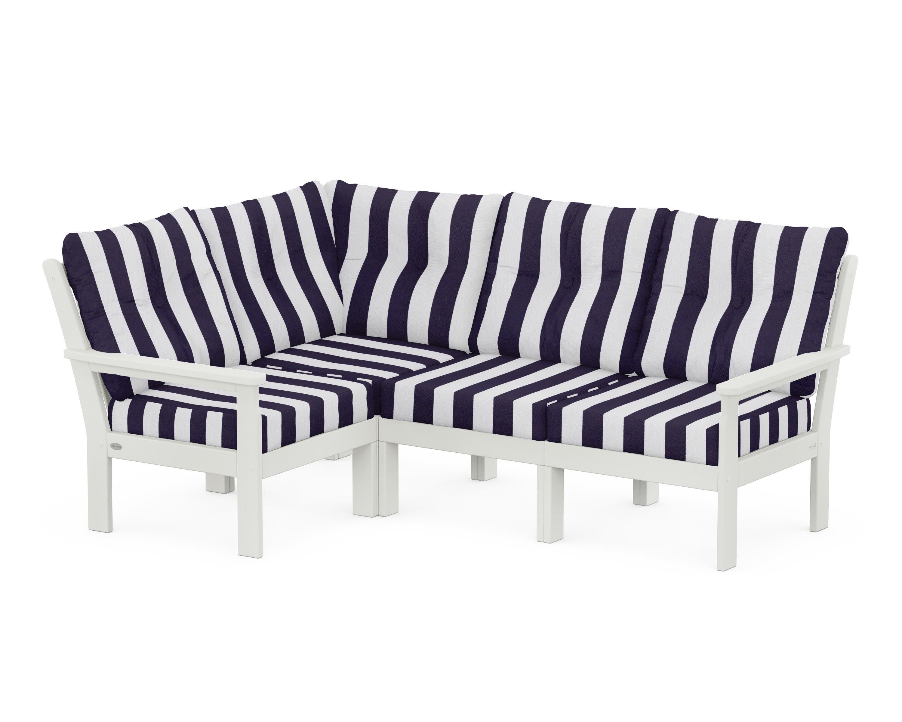 Vineyard 4-Piece Sectional in Vintage White / Cabana Stripe Navy