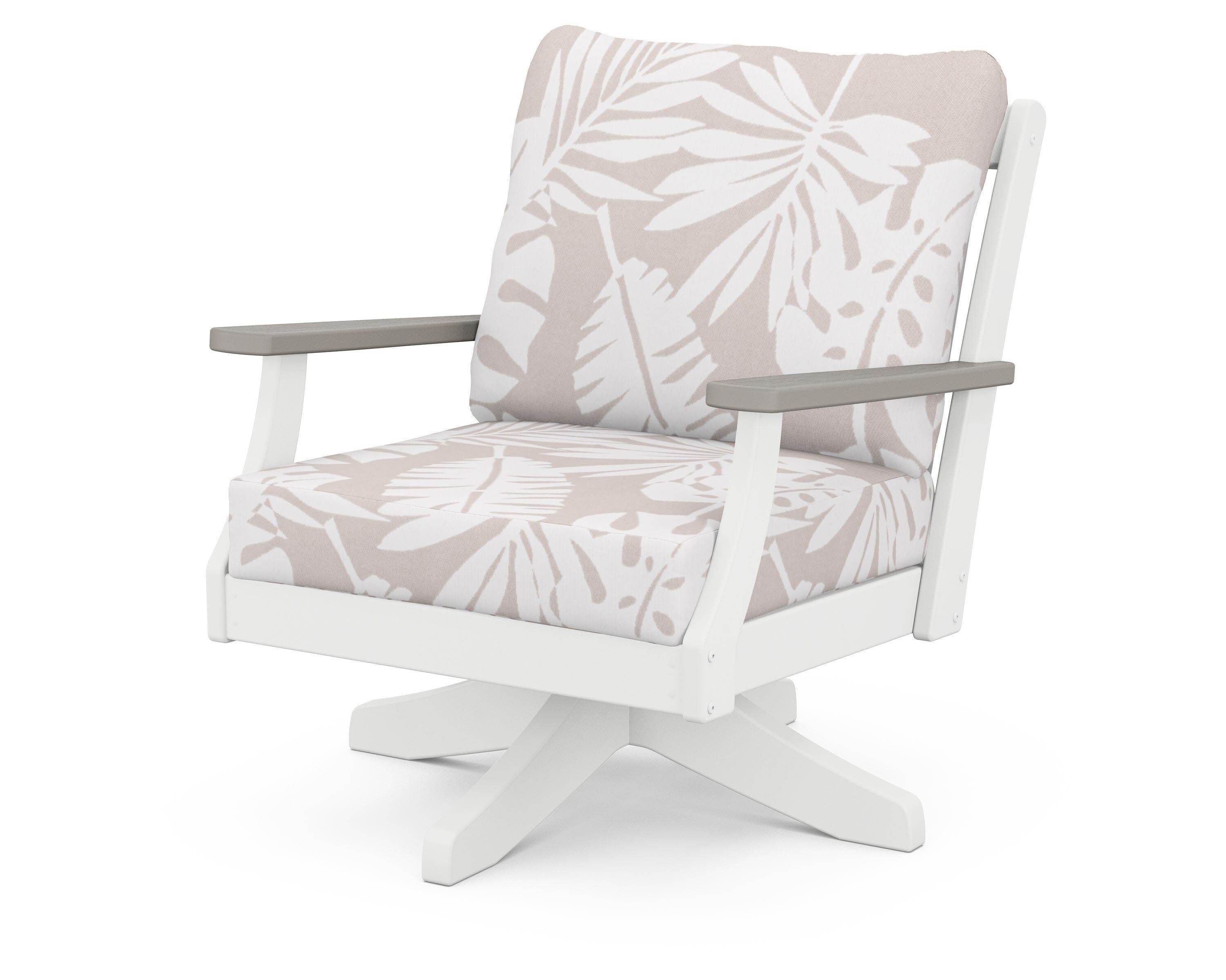 Braxton Deep Seating Swivel Chair in White / Driftwood / Leaf Dune Burlap
