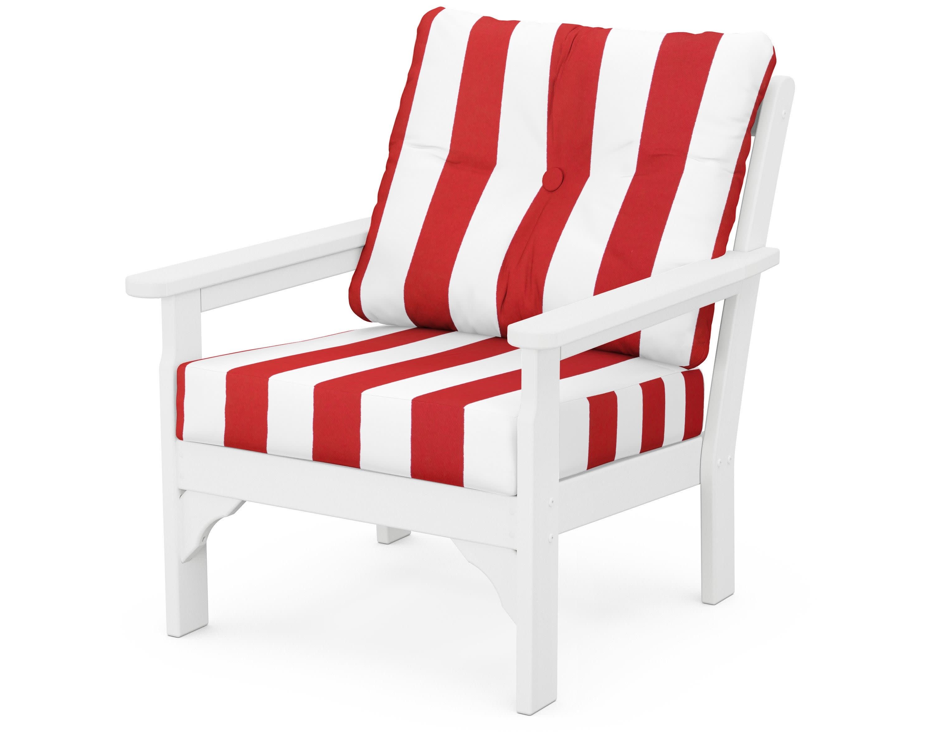 Vineyard Deep Seating Chair in White / Cabana Stripe Crimson