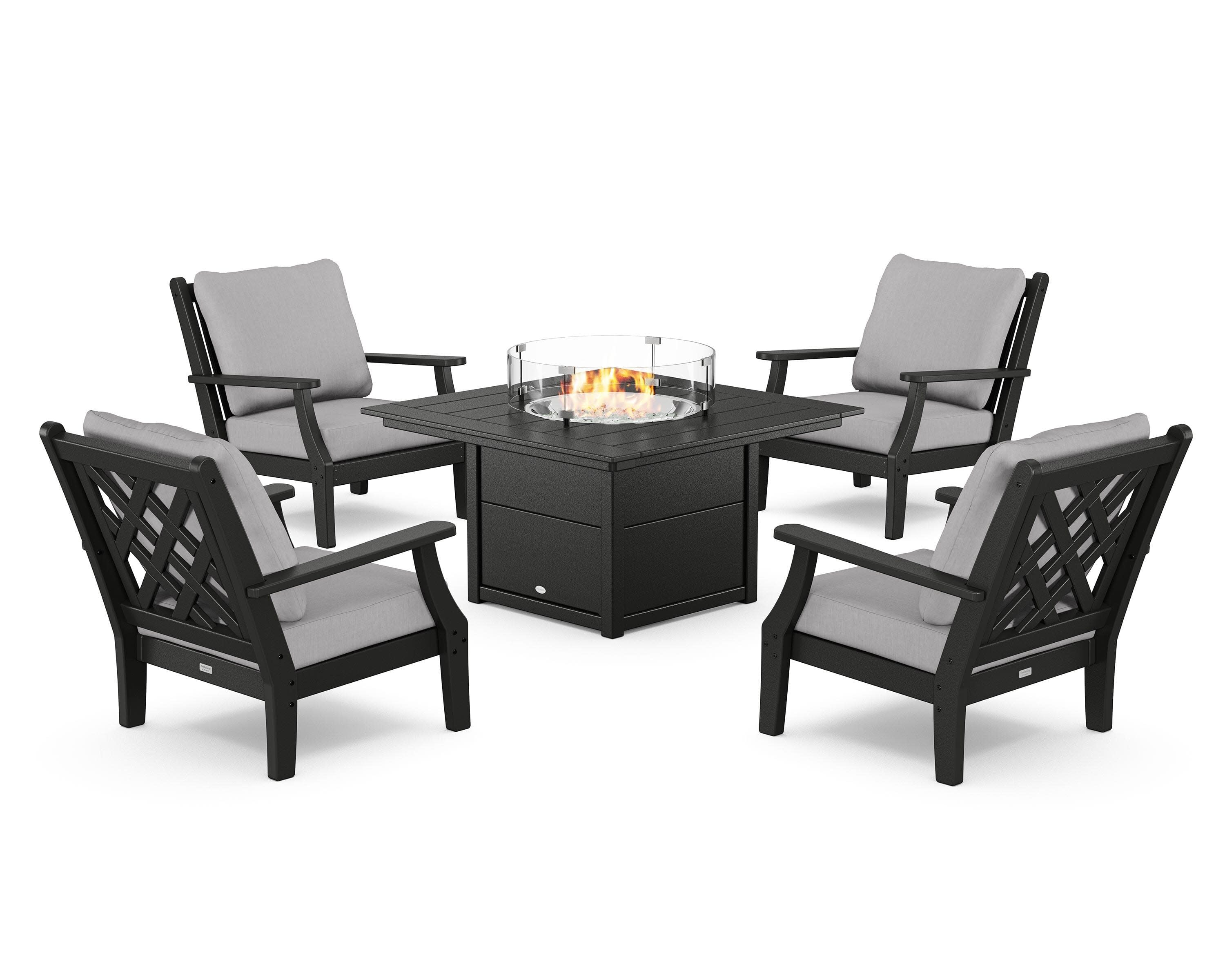 Wovendale 5-Piece Deep Seating Set with Fire Pit Table in Black / Granite