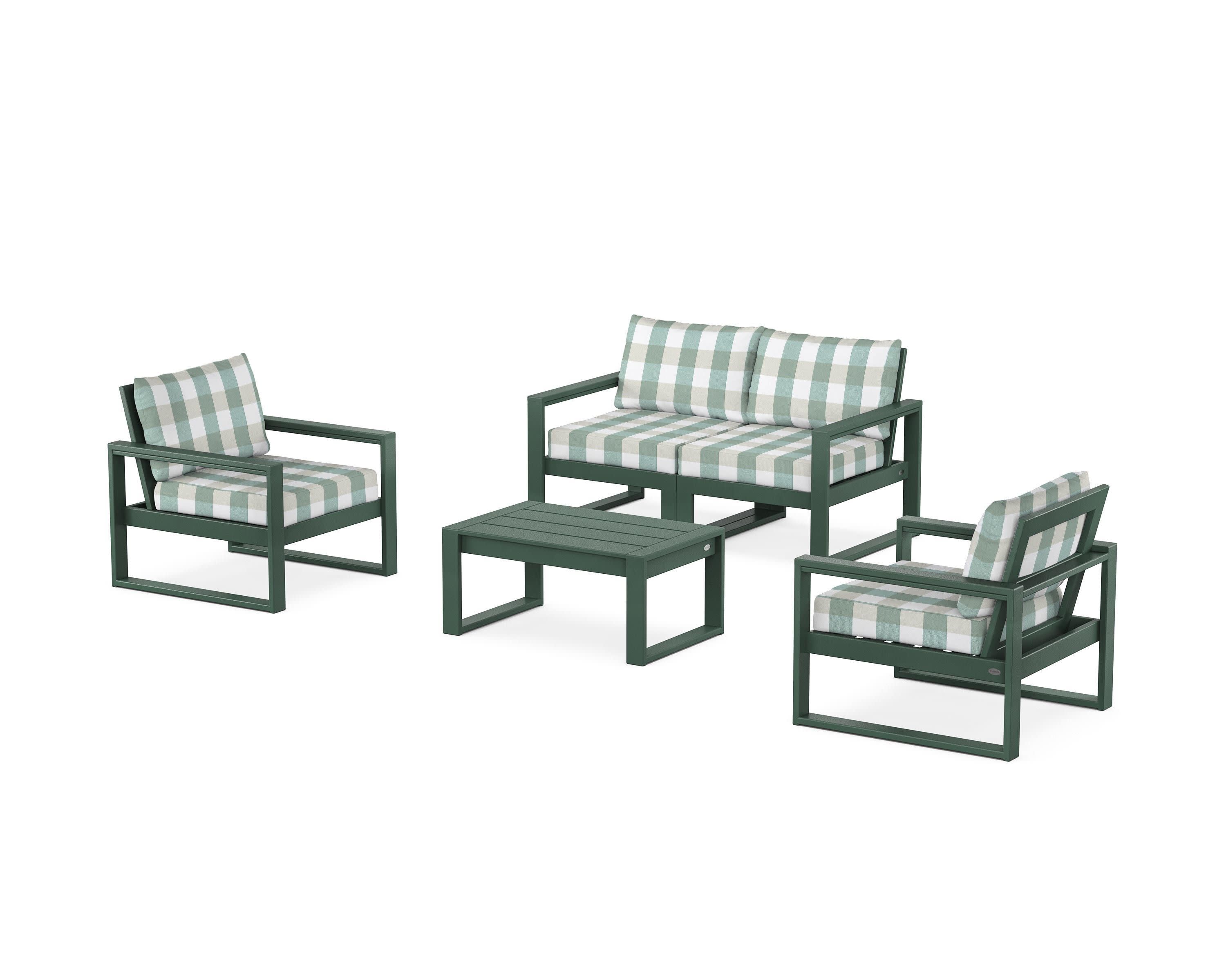 EDGE Sectional 4-Piece Deep Seating Set with Loveseat in Green / Buffalo Plaid Glacier Spa