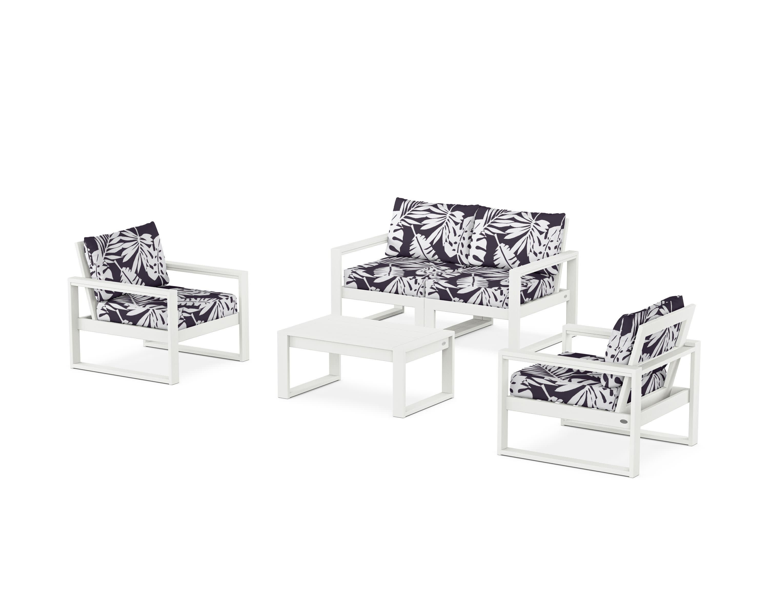 EDGE Sectional 4-Piece Deep Seating Set with Loveseat in Vintage White / Leaf Navy