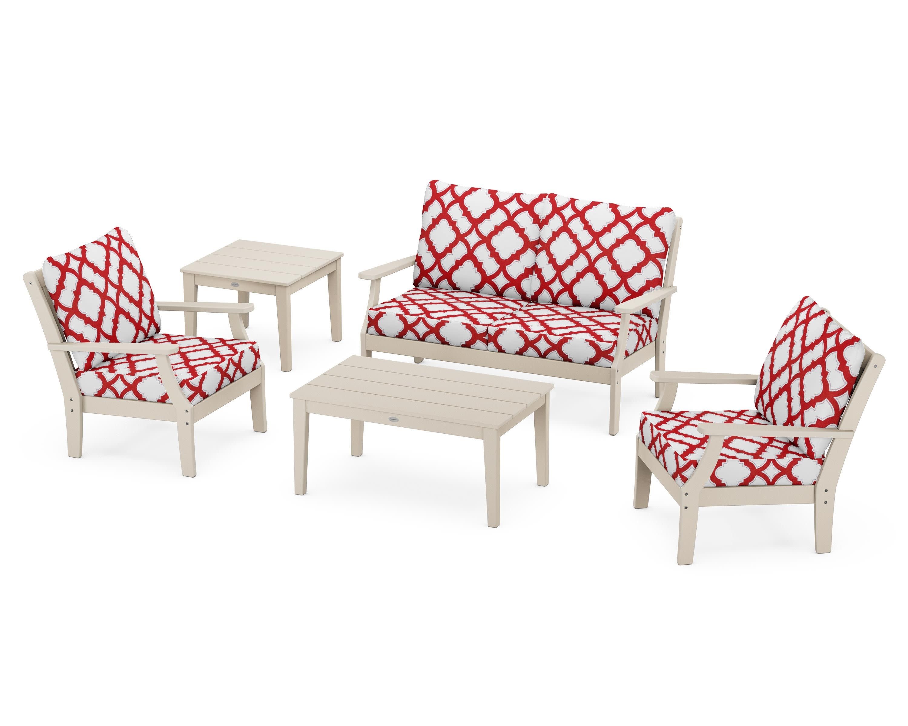 Braxton 5-Piece Deep Seating Set in Sand / Trellis Crimson