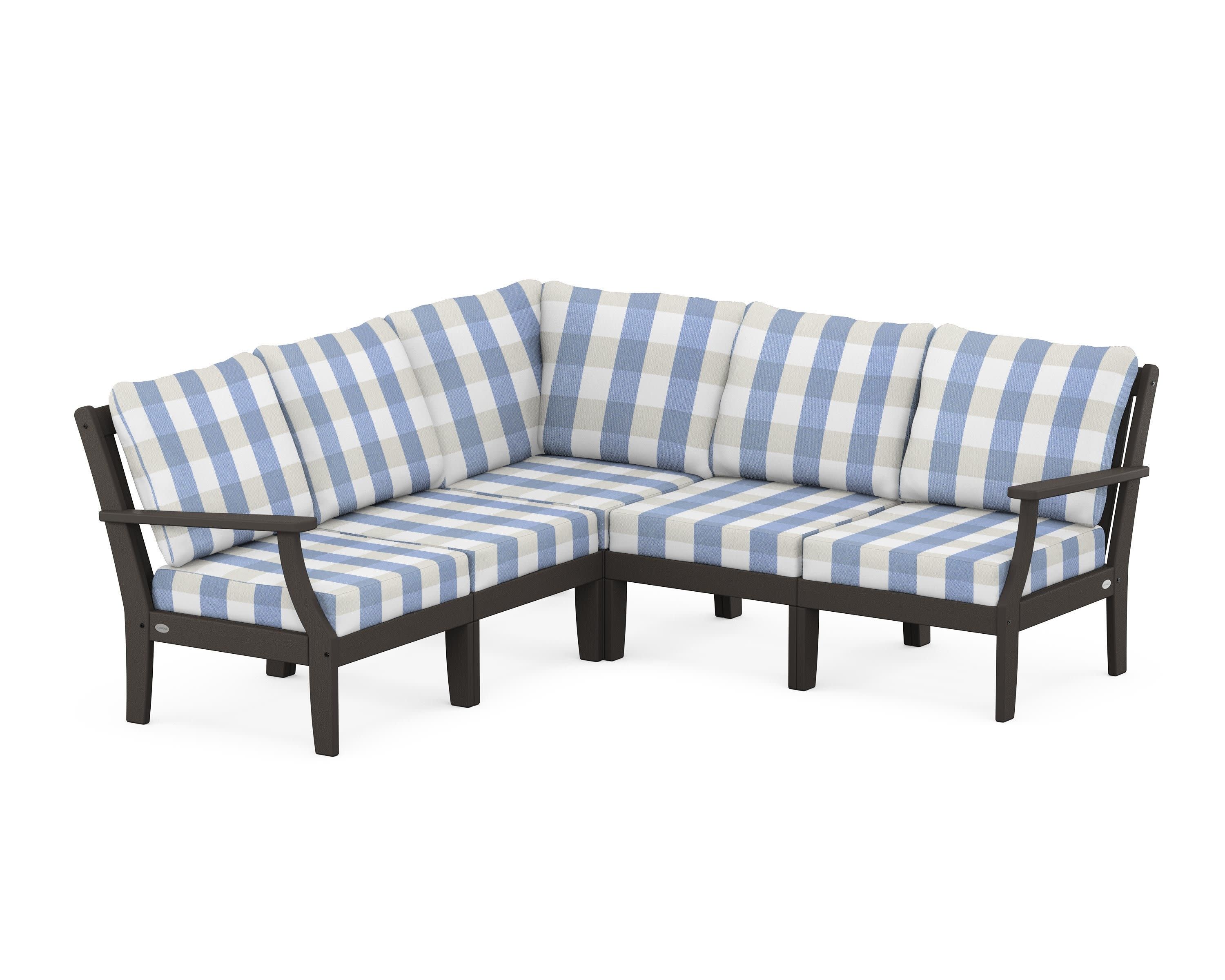 Braxton Modular 5-Piece Deep Seating Set in Vintage Coffee / Buffalo Plaid Sky Blue