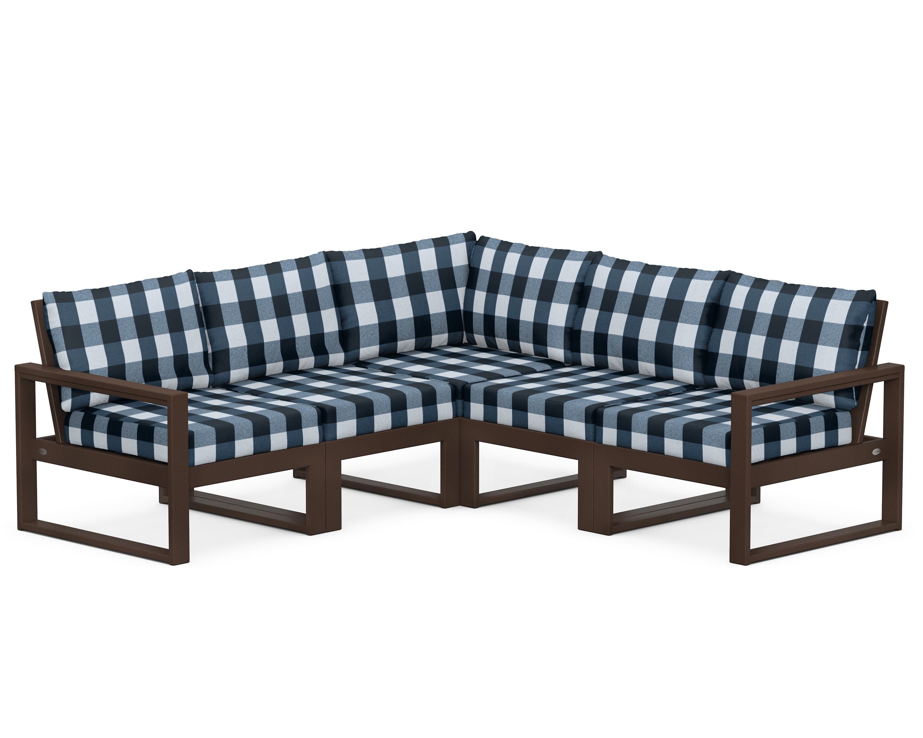 EDGE 5-Piece Modular Deep Seating Set in Mahogany / Buffalo Plaid Marine Indigo