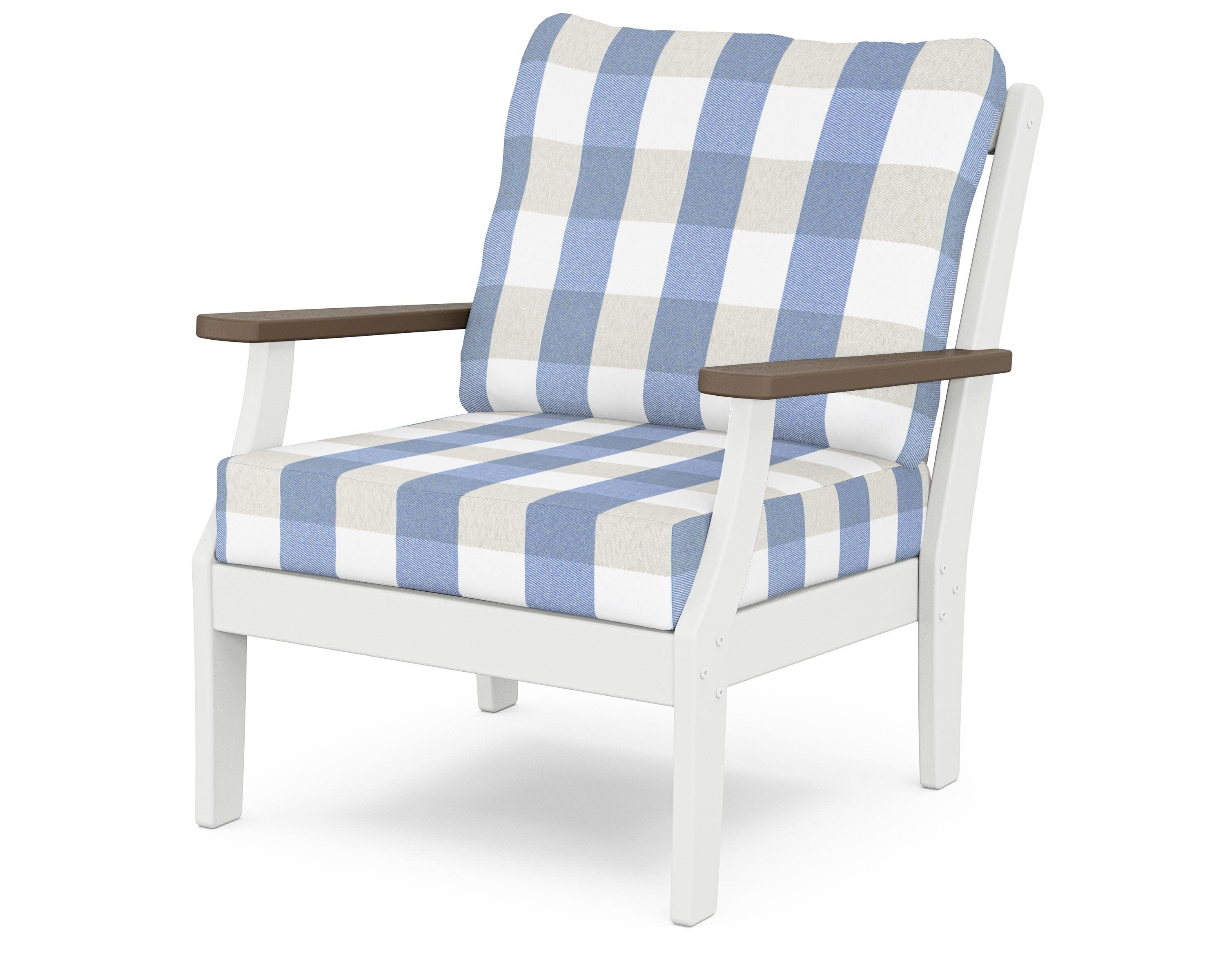 Braxton Deep Seating Chair in White / Kona / Buffalo Plaid Sky Blue