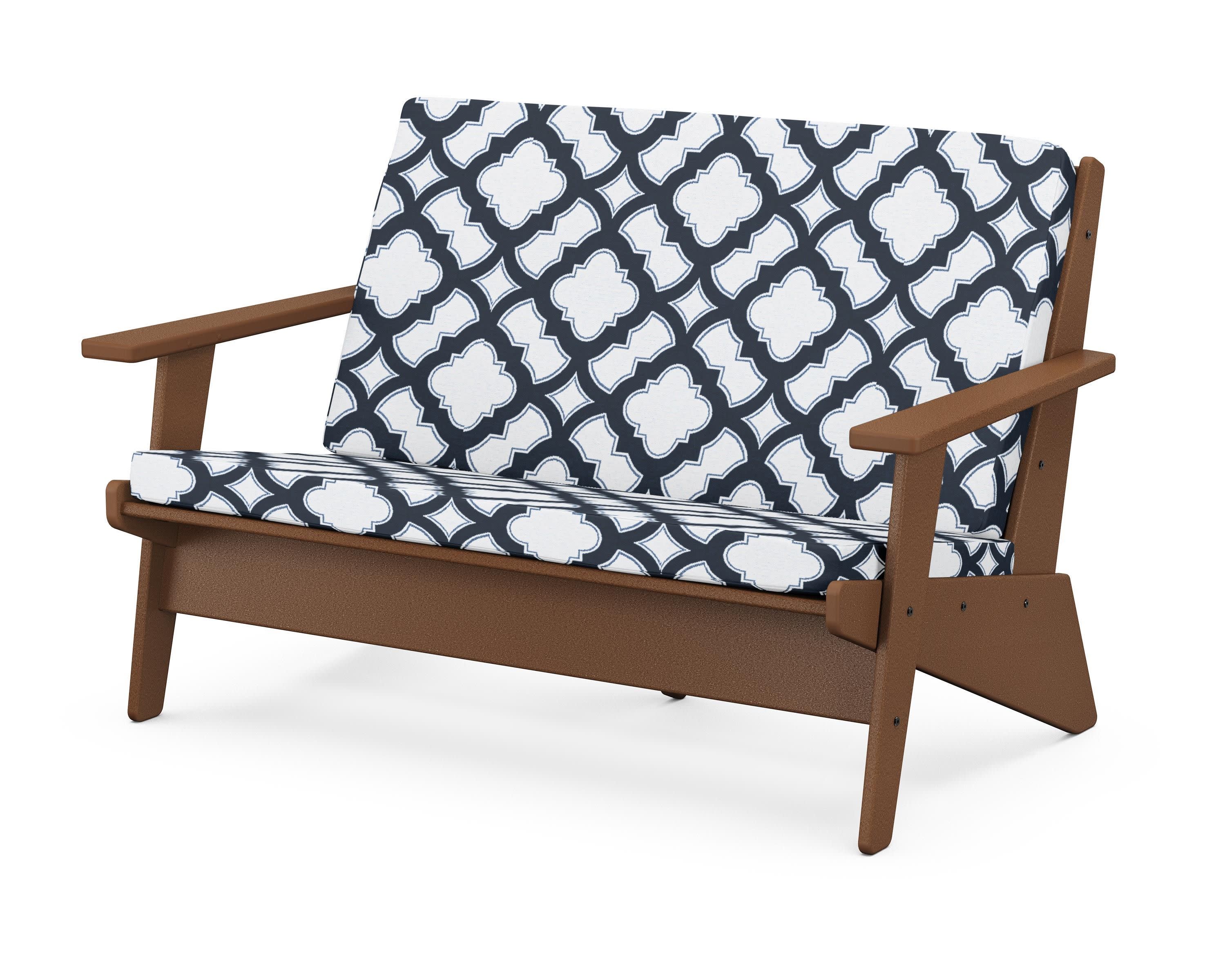 Riviera Modern Lounge Loveseat in Teak / Trellis Marine Indigo