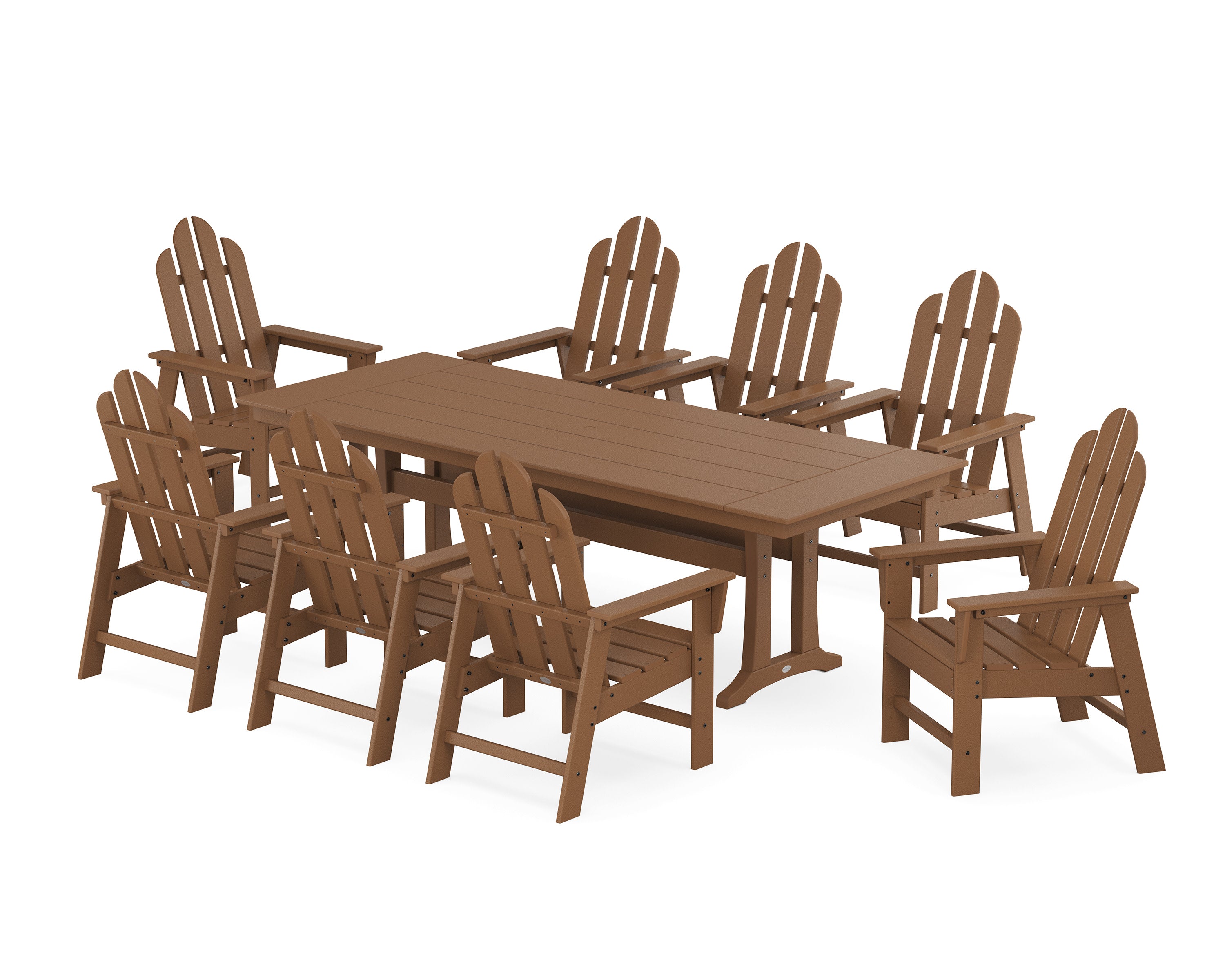 Long Island 9-Piece Farmhouse Dining Set with Trestle Legs in Teak