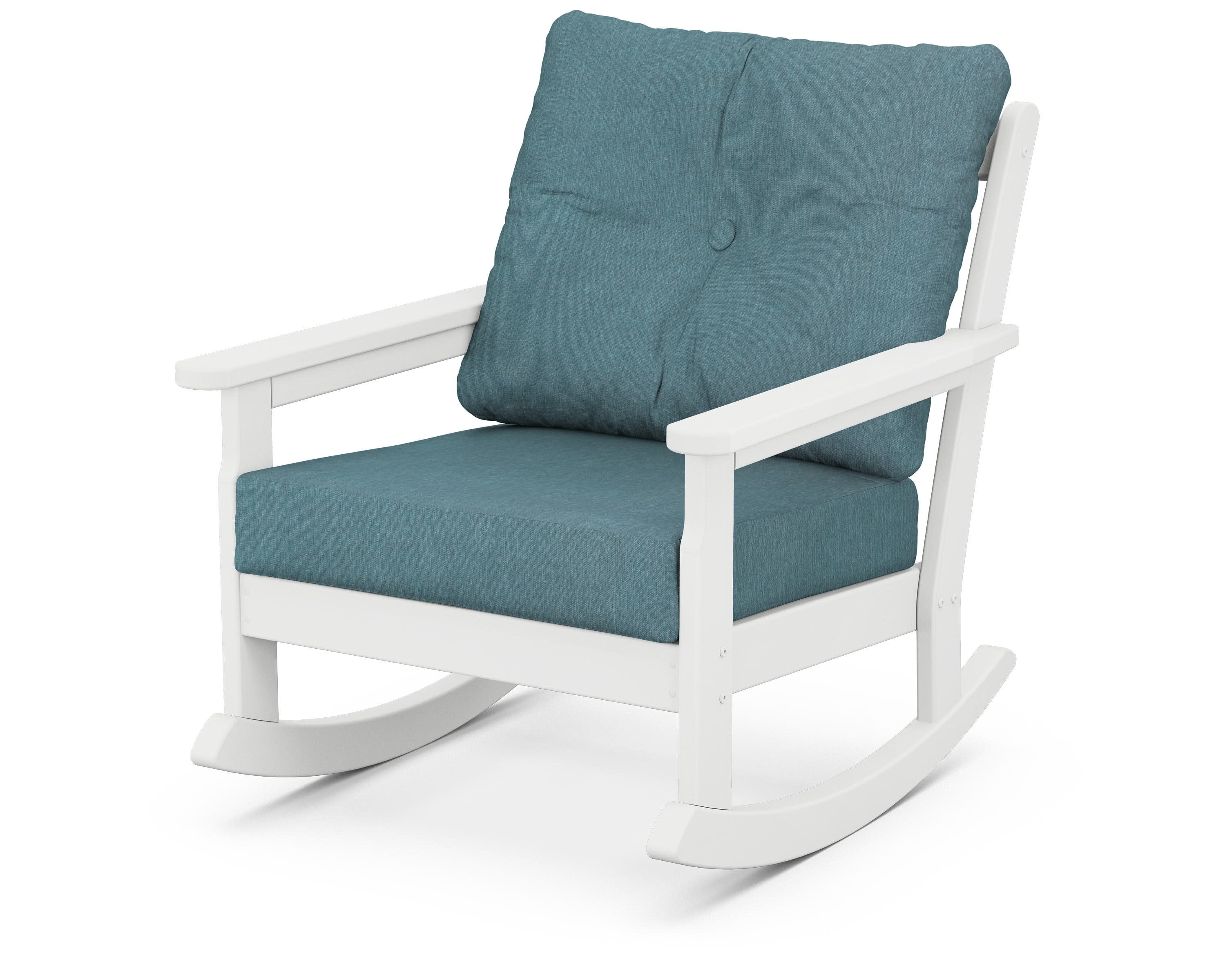 Vineyard Deep Seating Rocking Chair in White / Ocean Teal