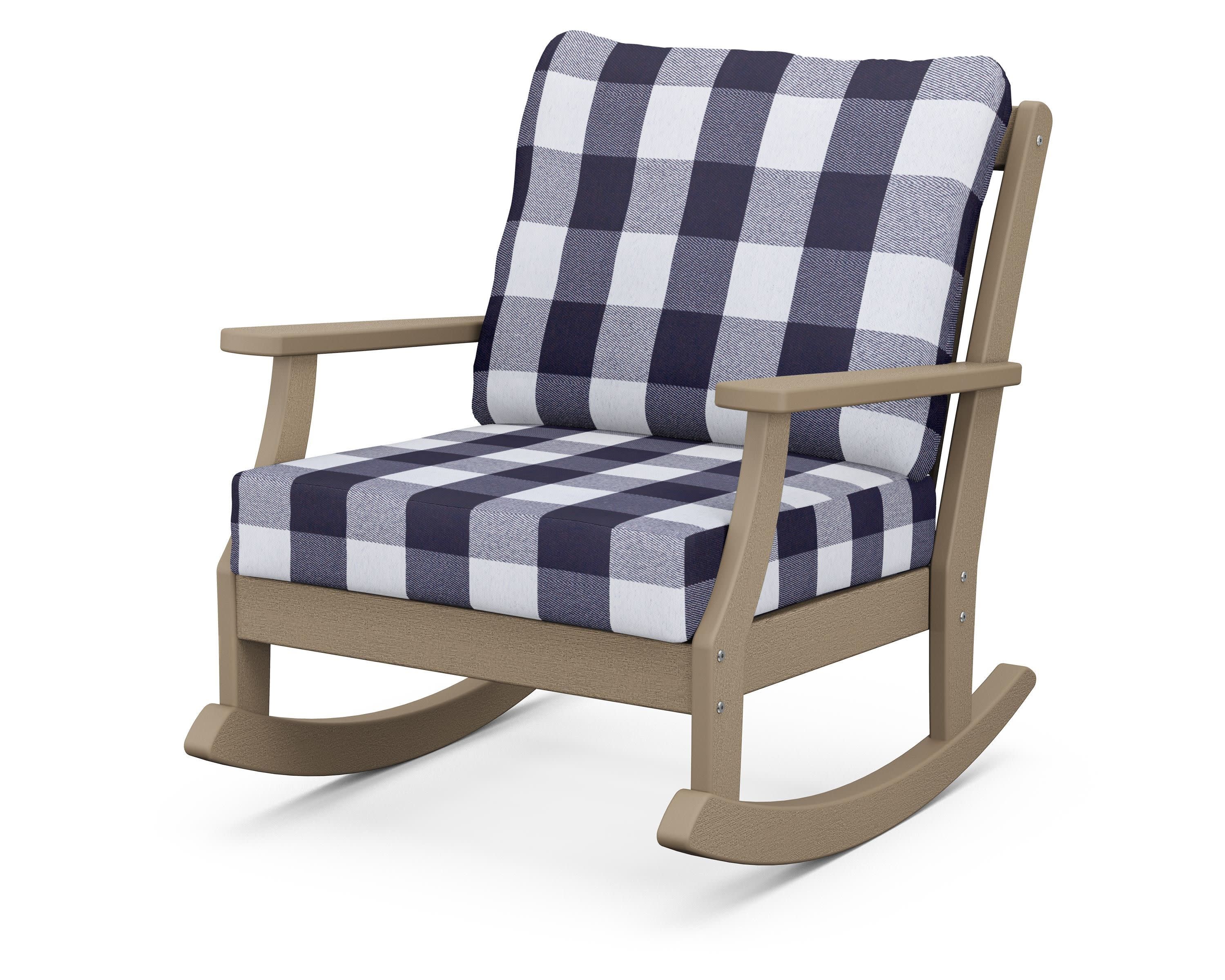 Braxton Deep Seating Rocking Chair in Vintage Sahara / Buffalo Plaid Navy
