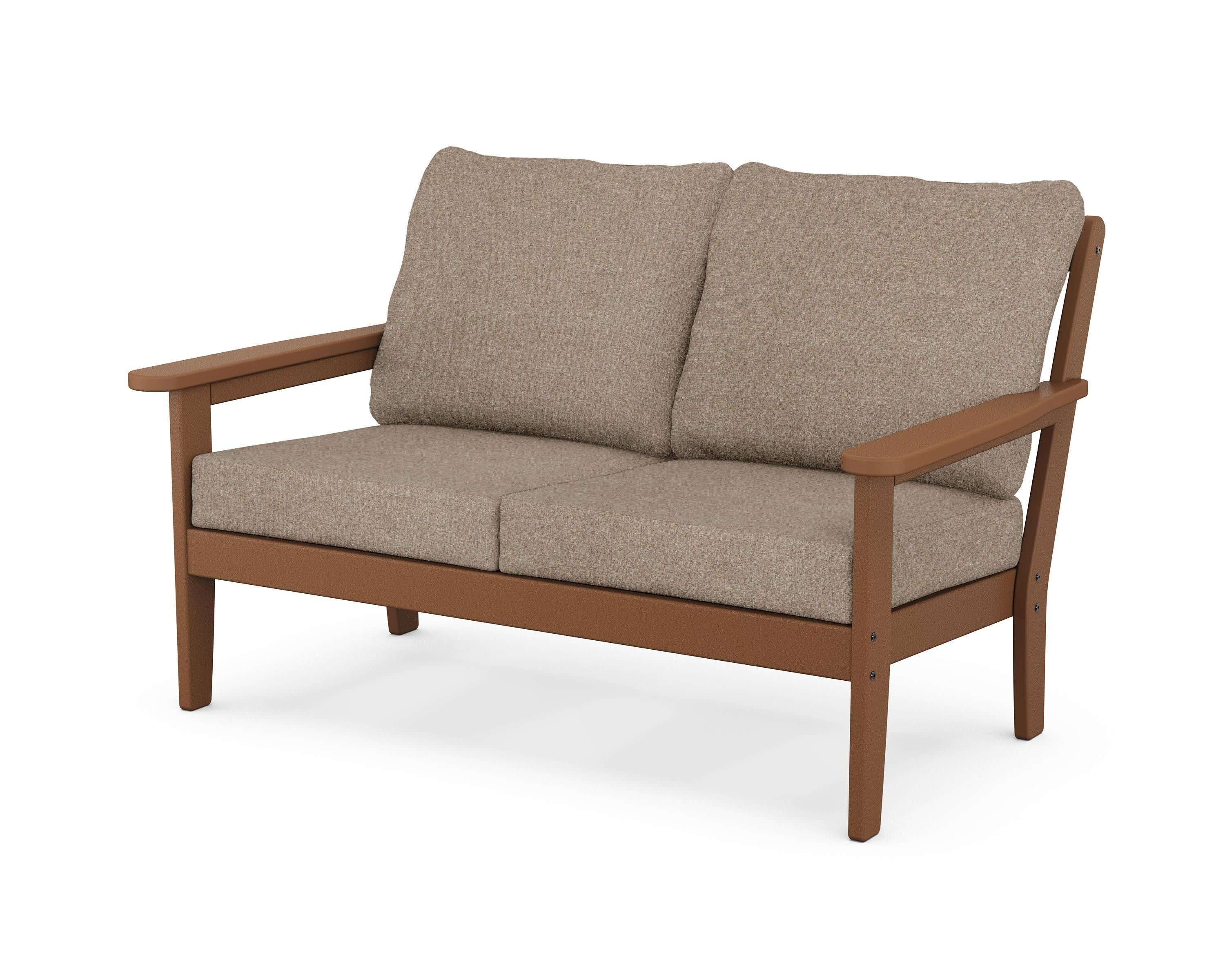 Cottage Deep Seating Loveseat in Teak / Spiced Burlap