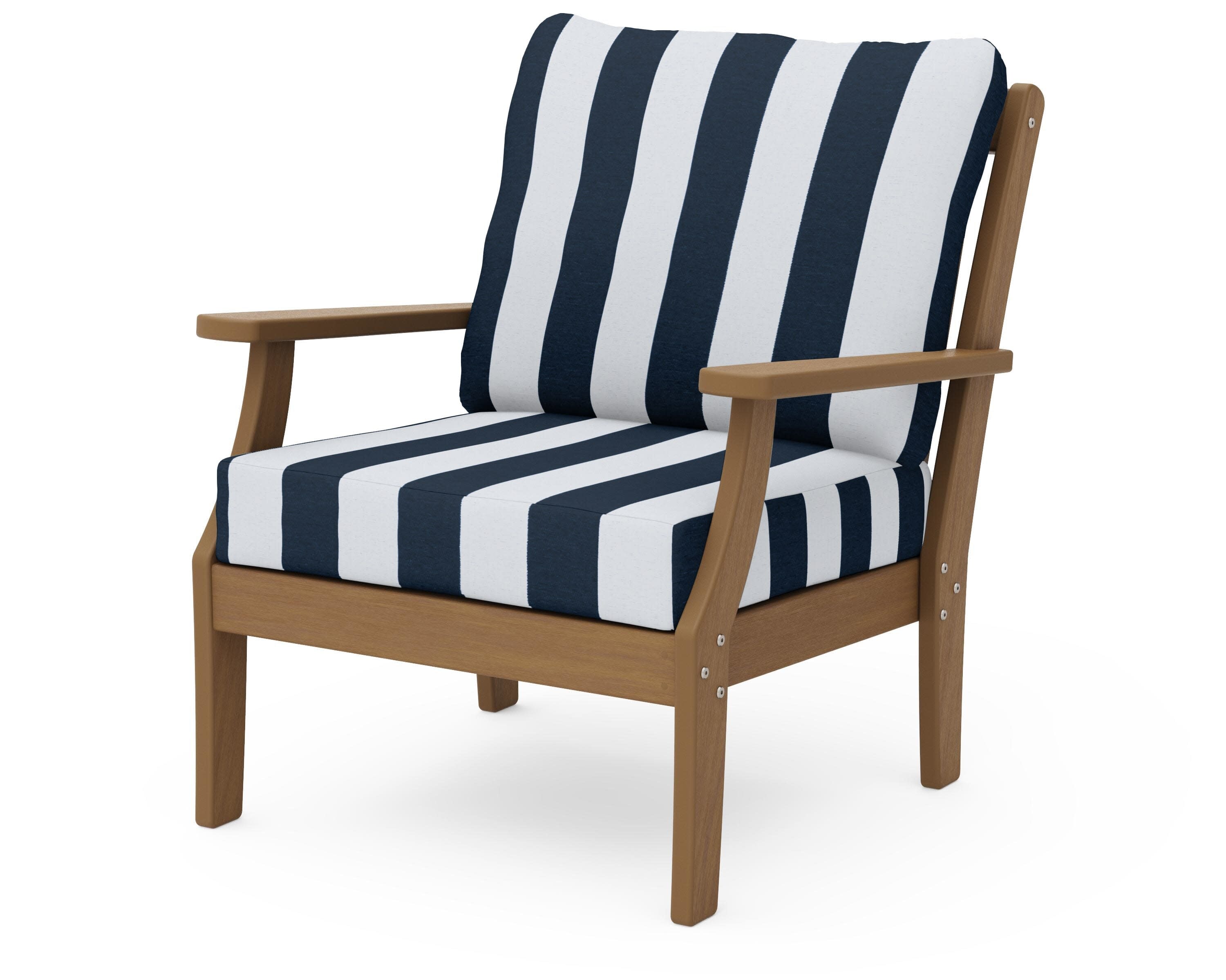 Braxton Deep Seating Chair in Natural / Cabana Stripe Marine Indigo