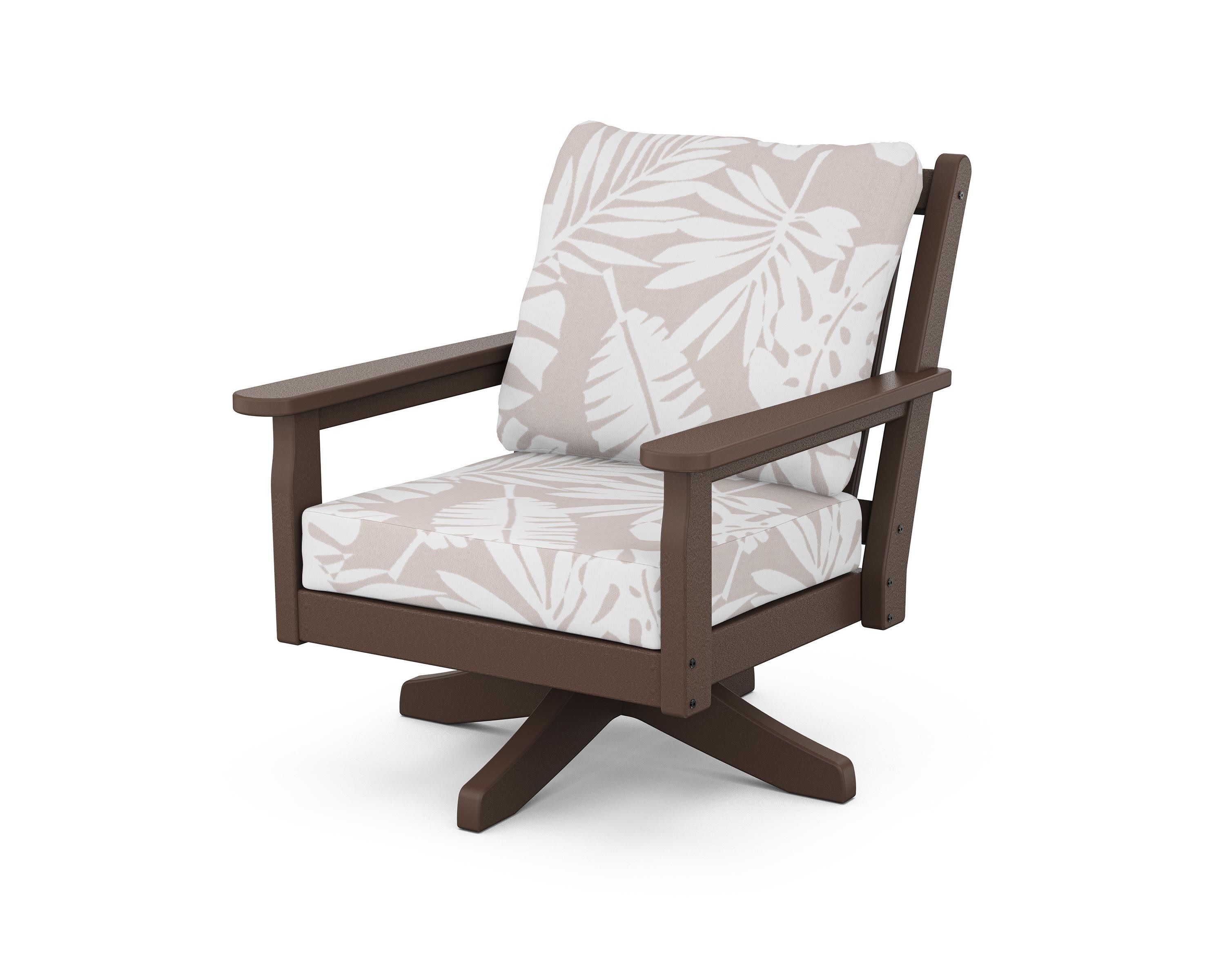 Chippendale Deep Seating Swivel Chair in Mahogany / Leaf Dune Burlap