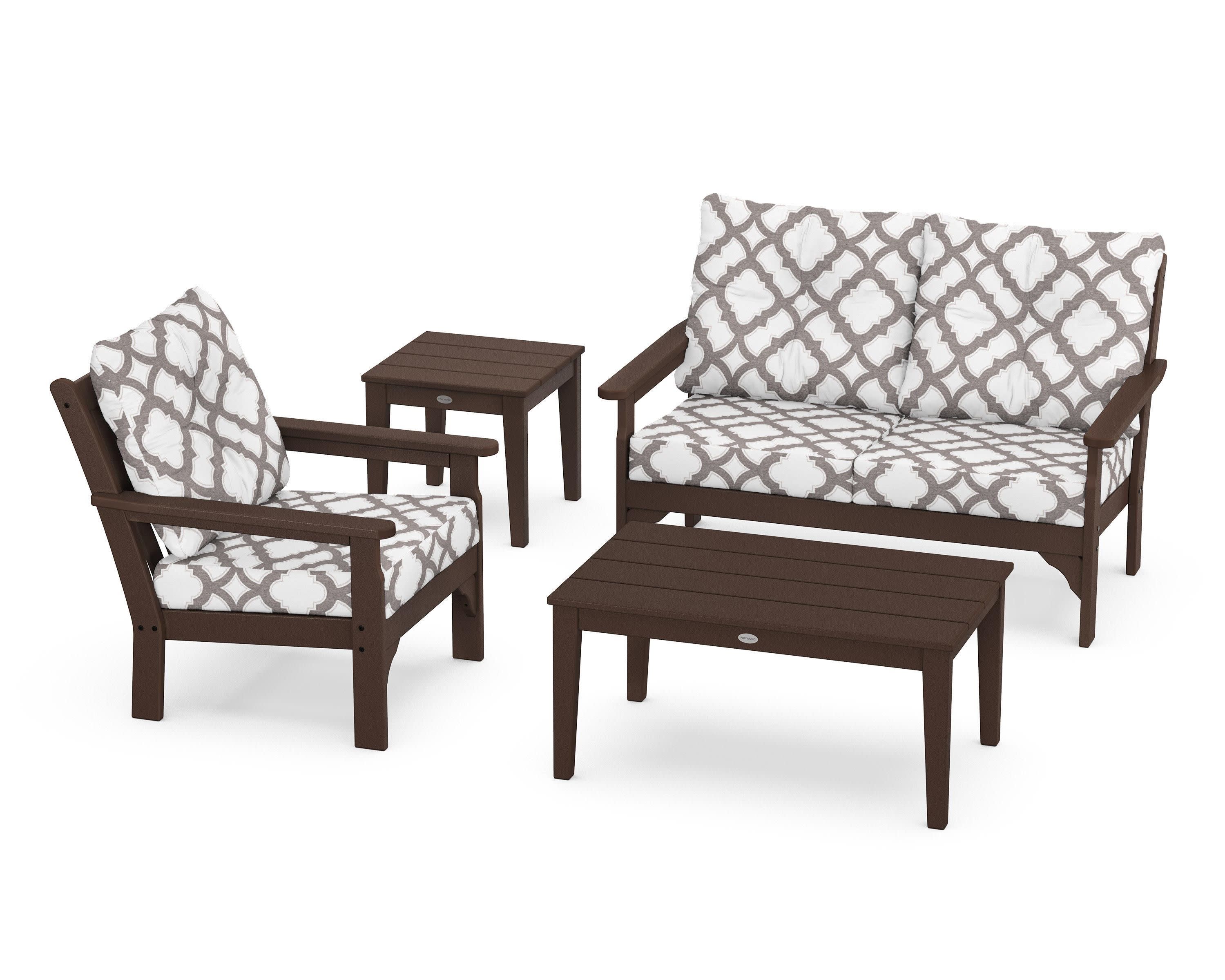 Vineyard 4-Piece Deep Seating Set in Mahogany / Trellis Grey Mist