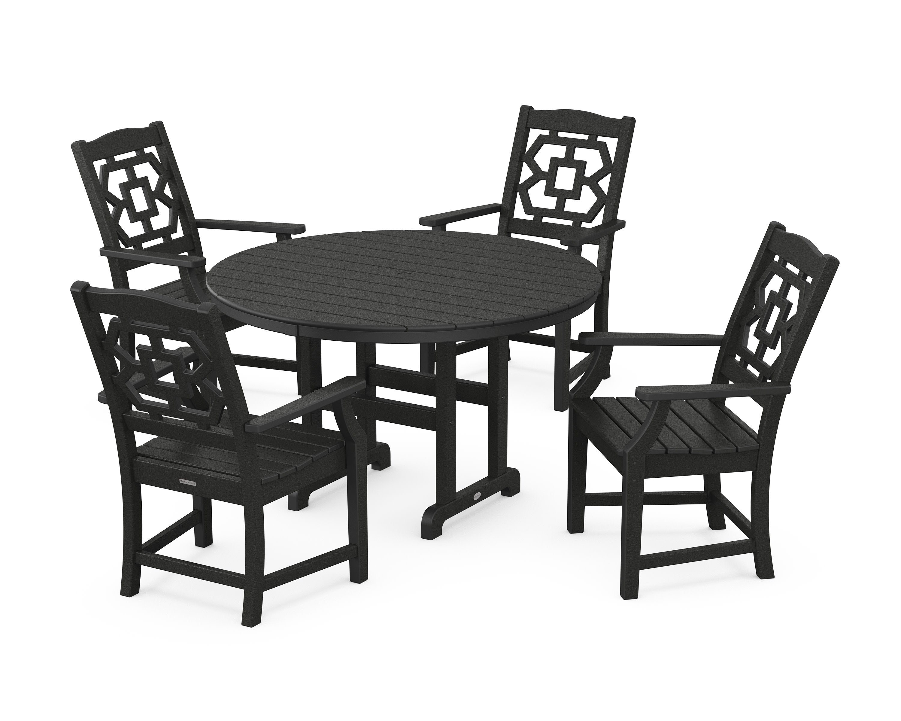 Chinoiserie 5-Piece Round Farmhouse Dining Set in Black