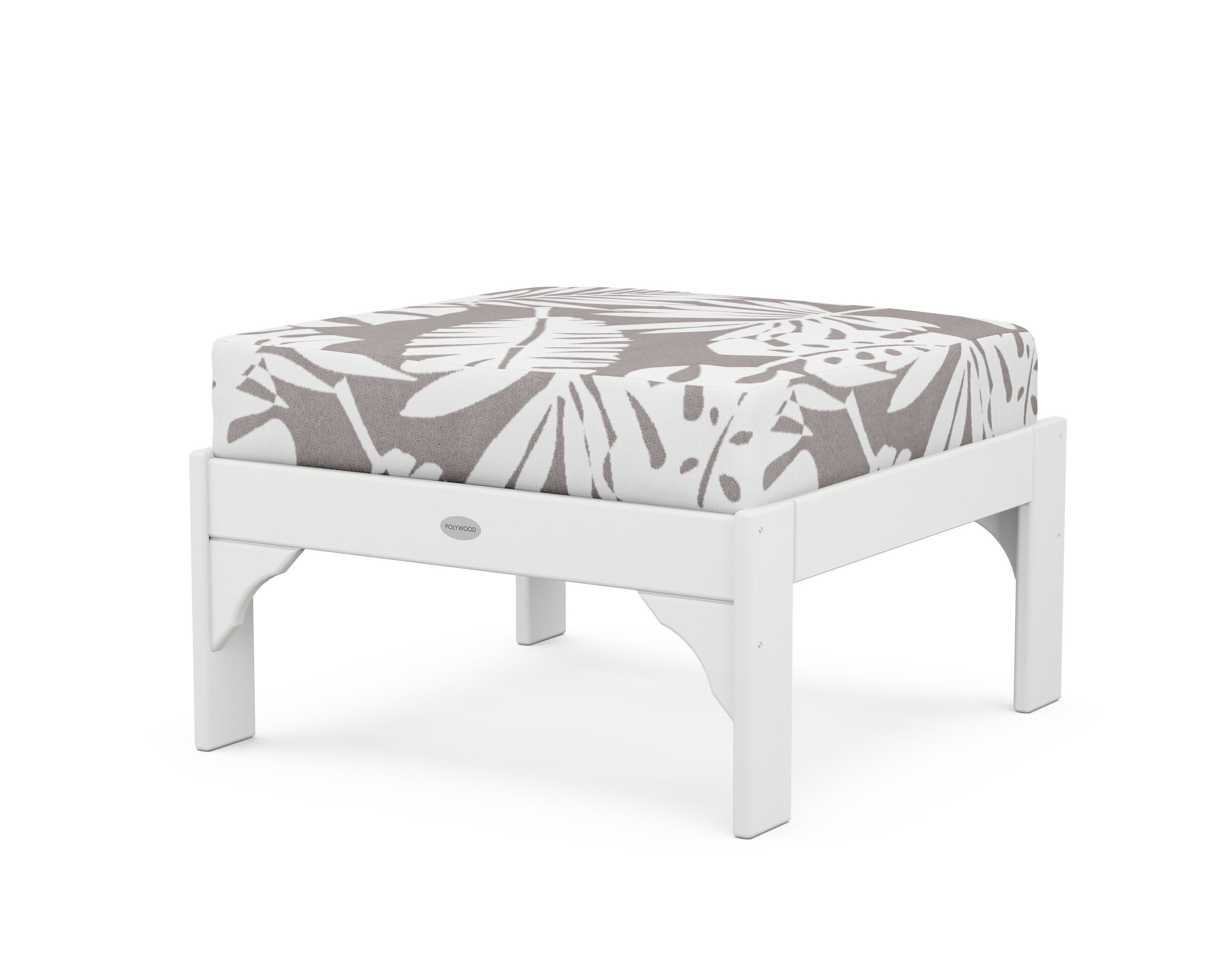 Vineyard Deep Seating Ottoman in White / Leaf Grey Mist