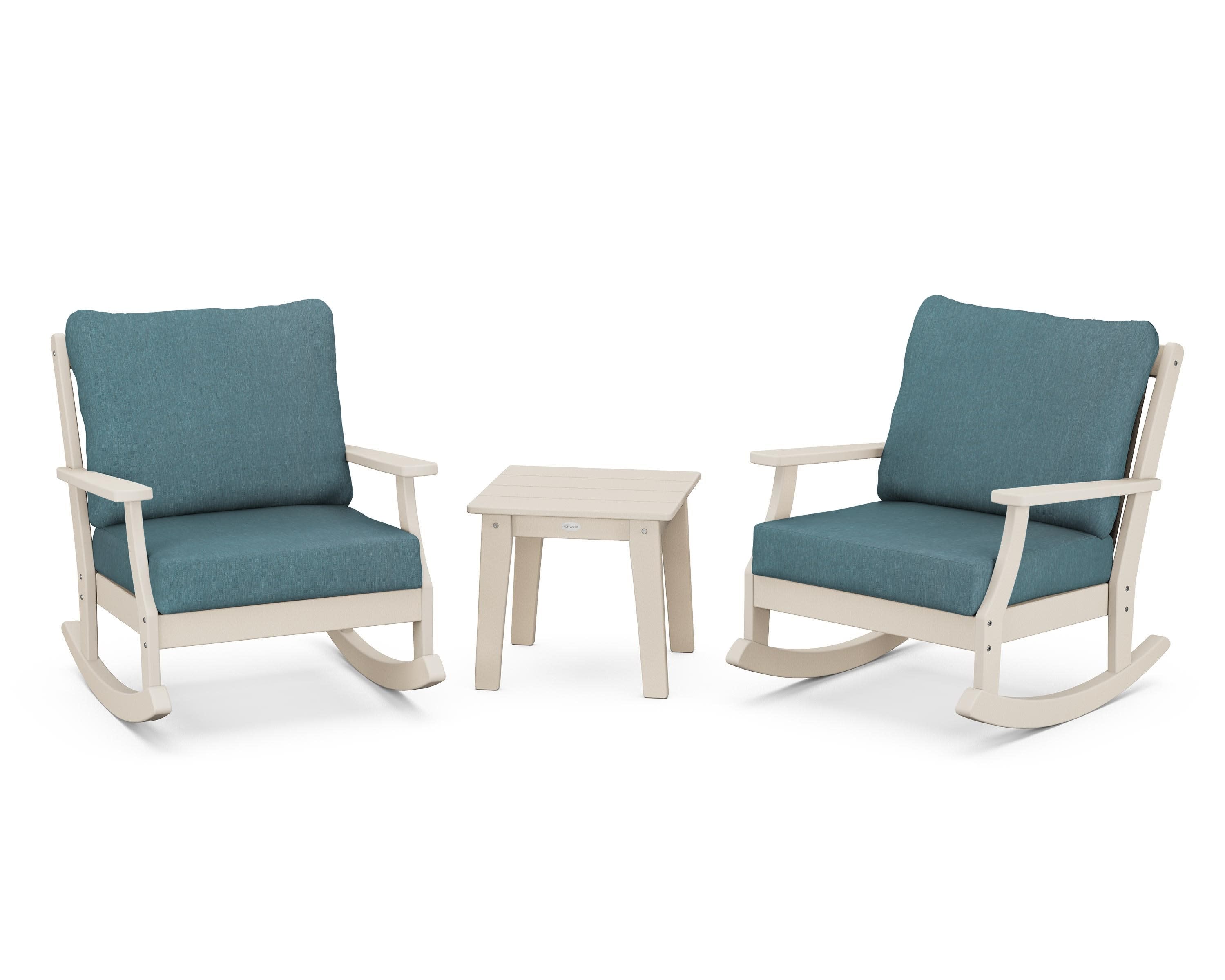 Braxton 3-Piece Deep Seating Rocker Set in Sand / Ocean Teal