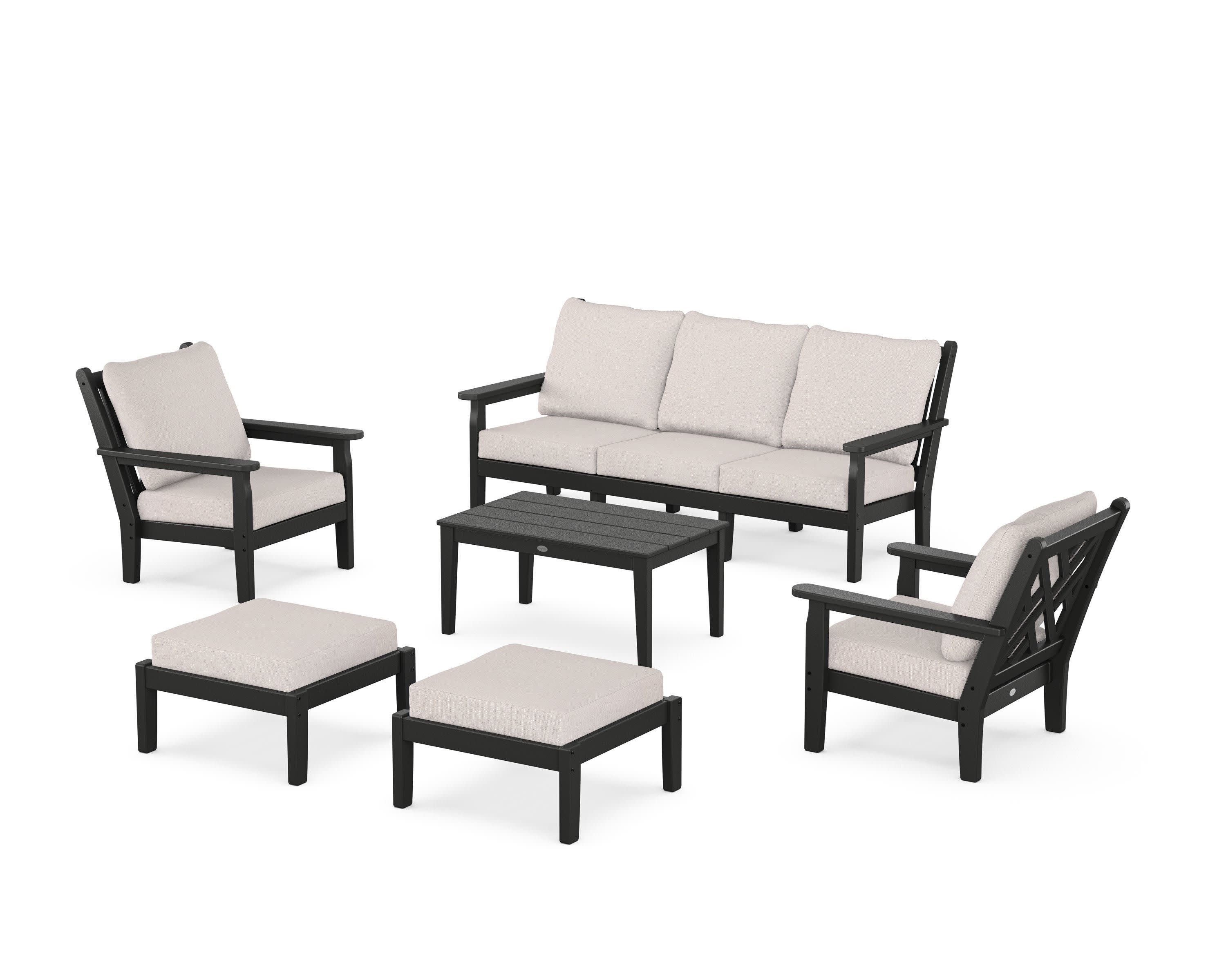 Chippendale 6-Piece Lounge Sofa Set in Black / Dune Burlap