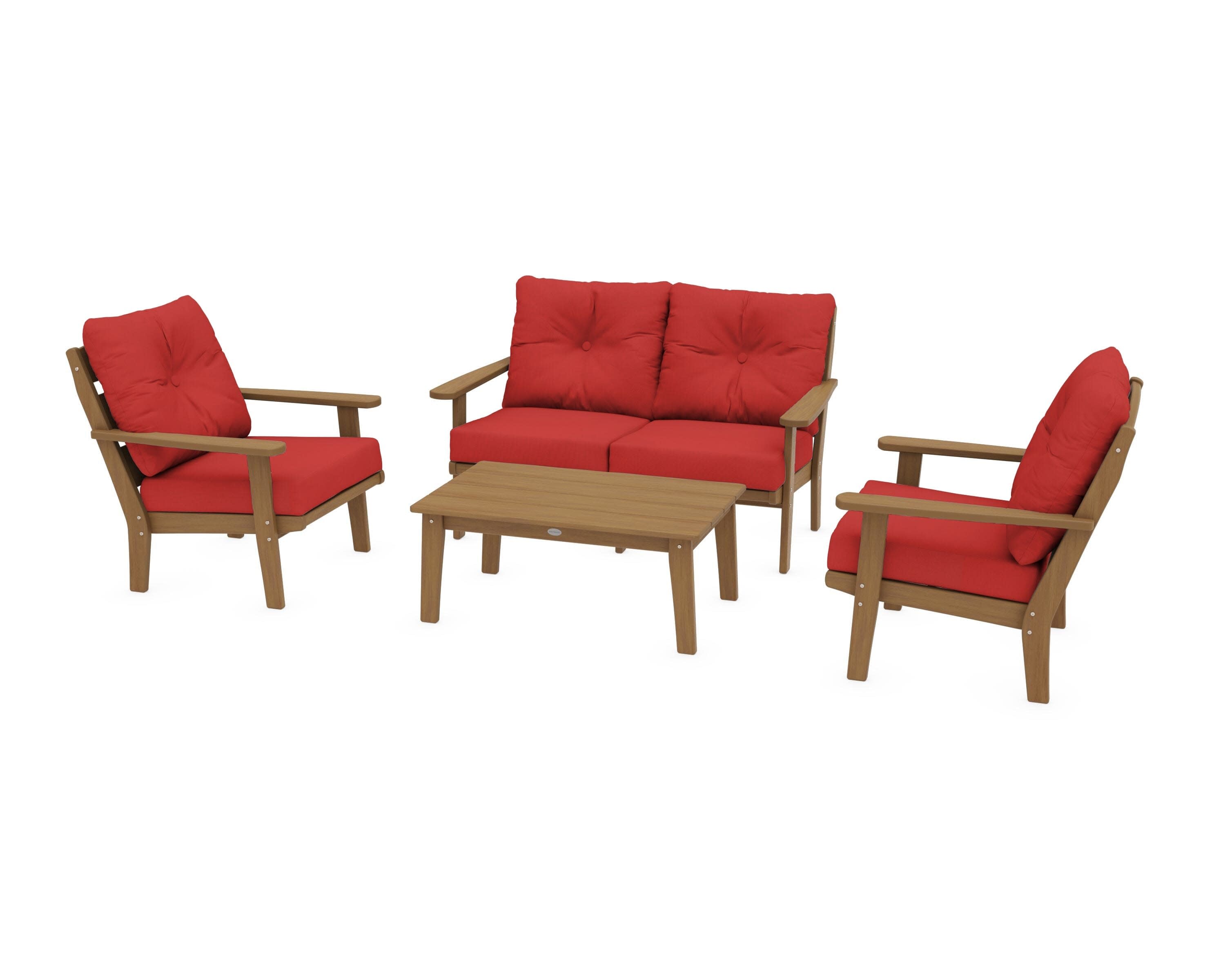 Lakeside 4-Piece Deep Seating Set in Natural / Crimson Linen