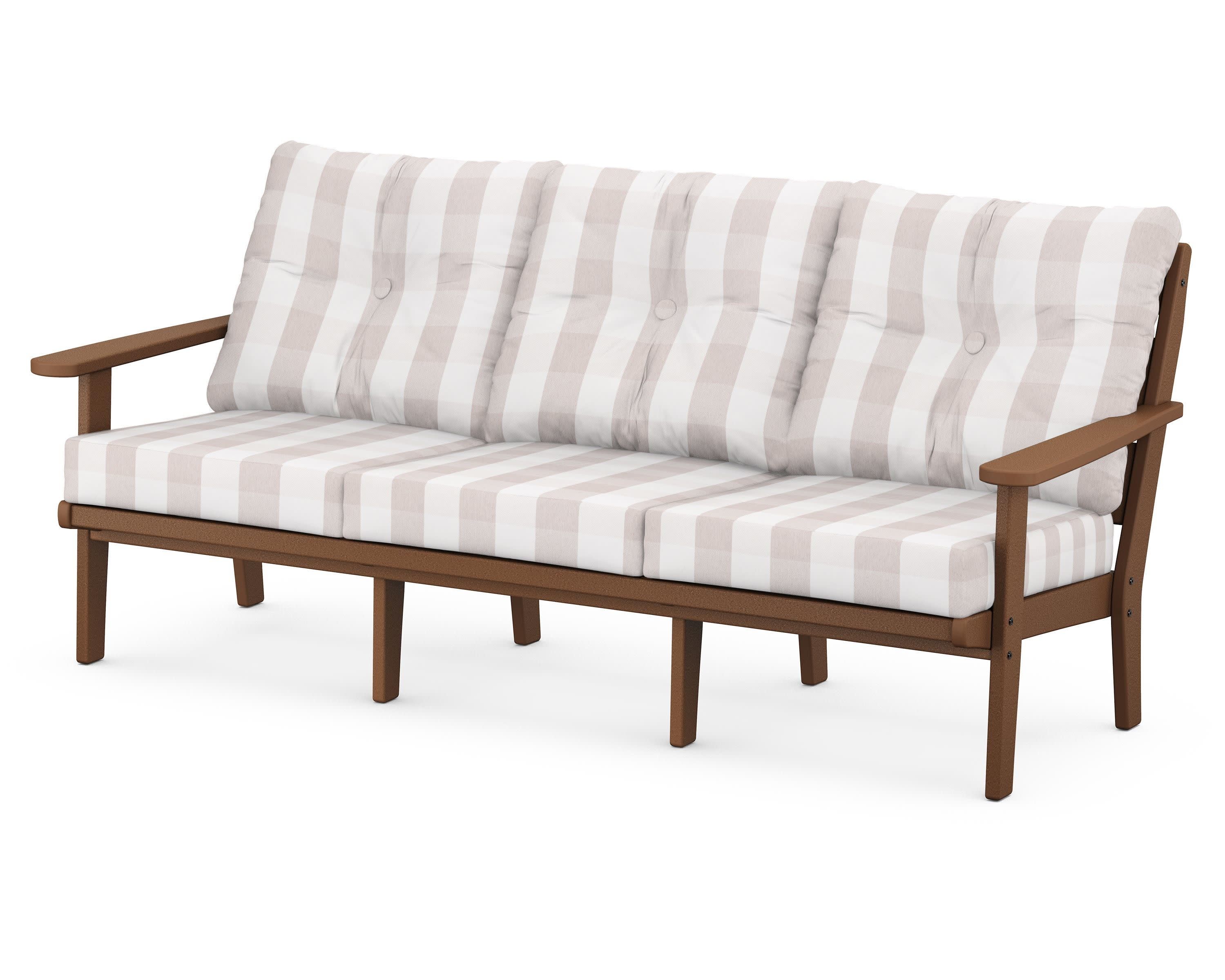 Lakeside Deep Seating Sofa in Teak / Buffalo Plaid Dune Burlap