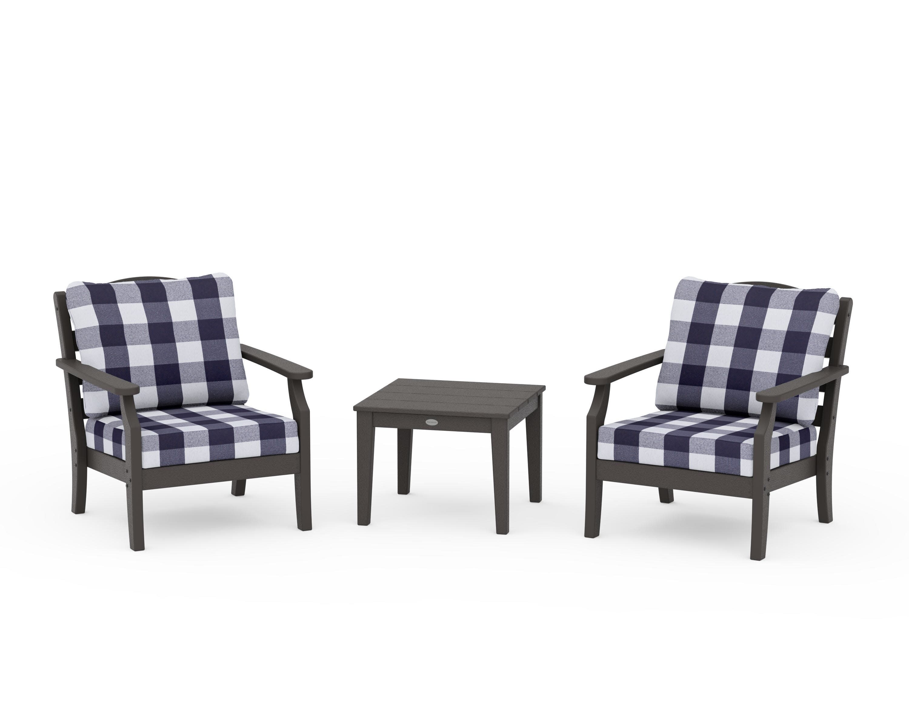 Savannah 3-Piece Deep Seating Set in Vintage Coffee / Buffalo Plaid Navy