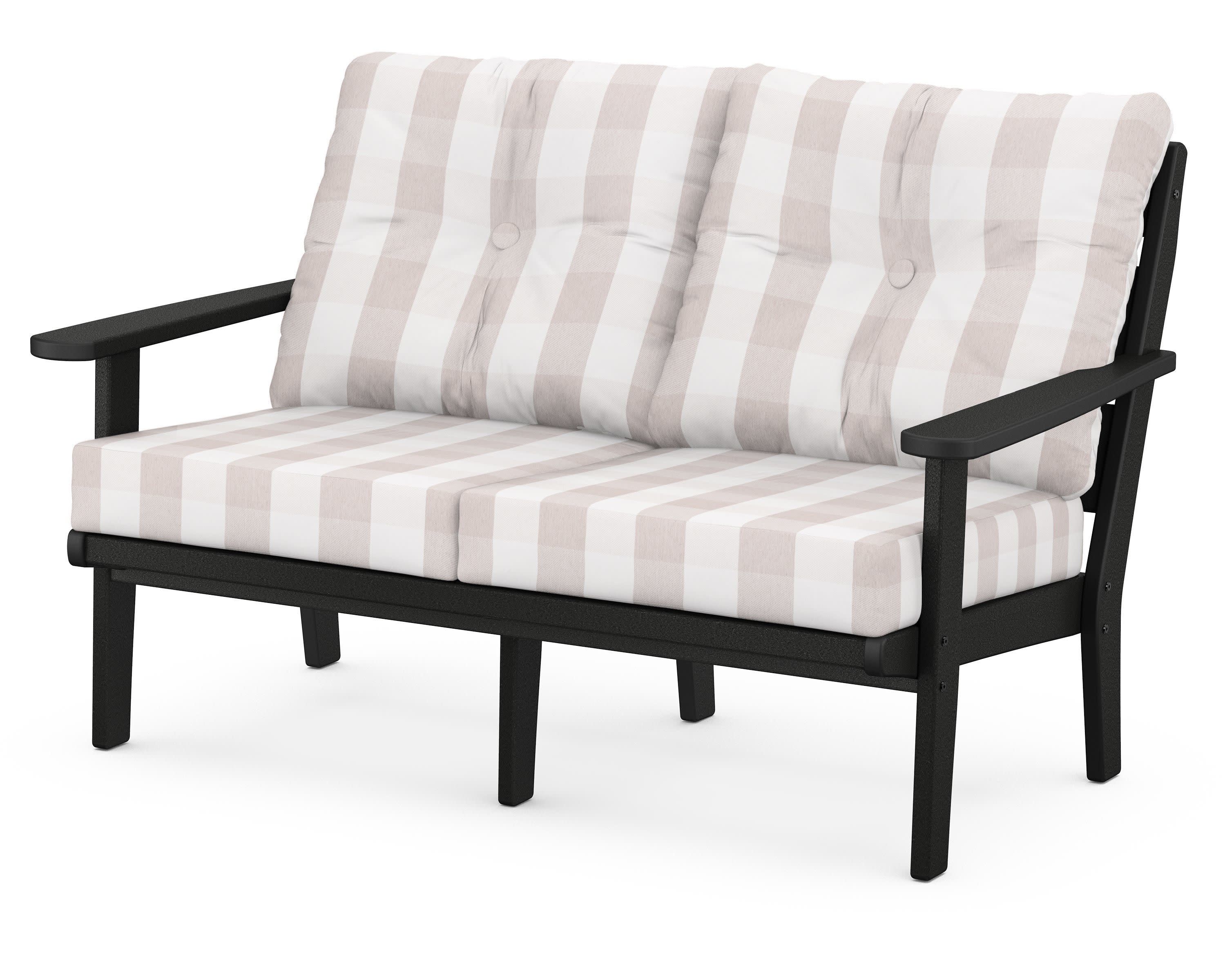 Lakeside Deep Seating Loveseat in Black / Buffalo Plaid Dune Burlap