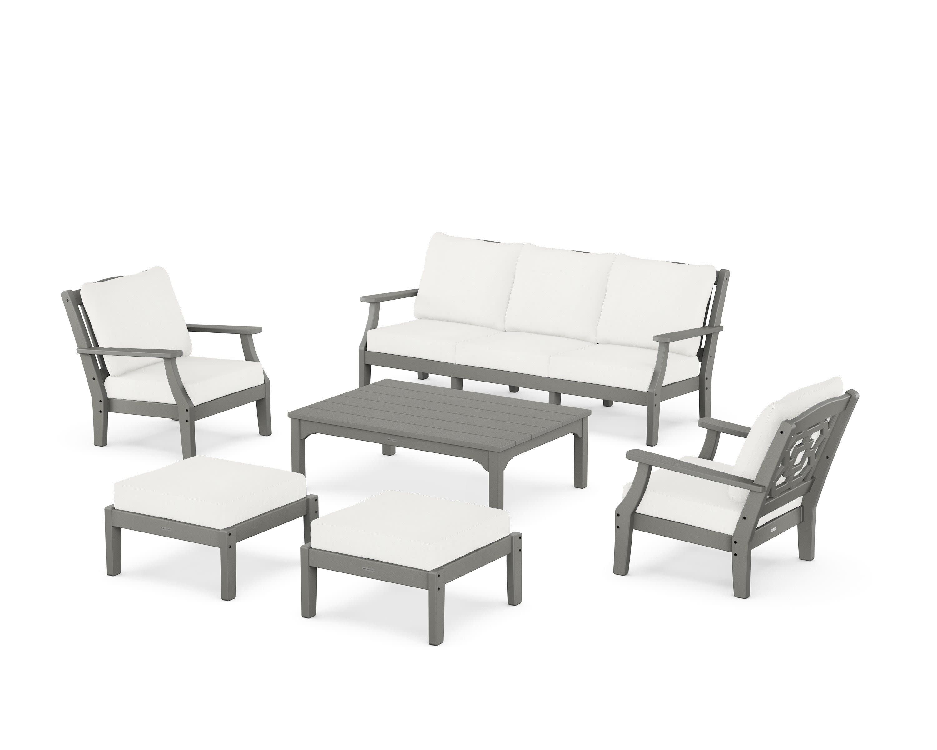 Chinoiserie 6-Piece Lounge Sofa Set in Slate Grey / Natural Linen