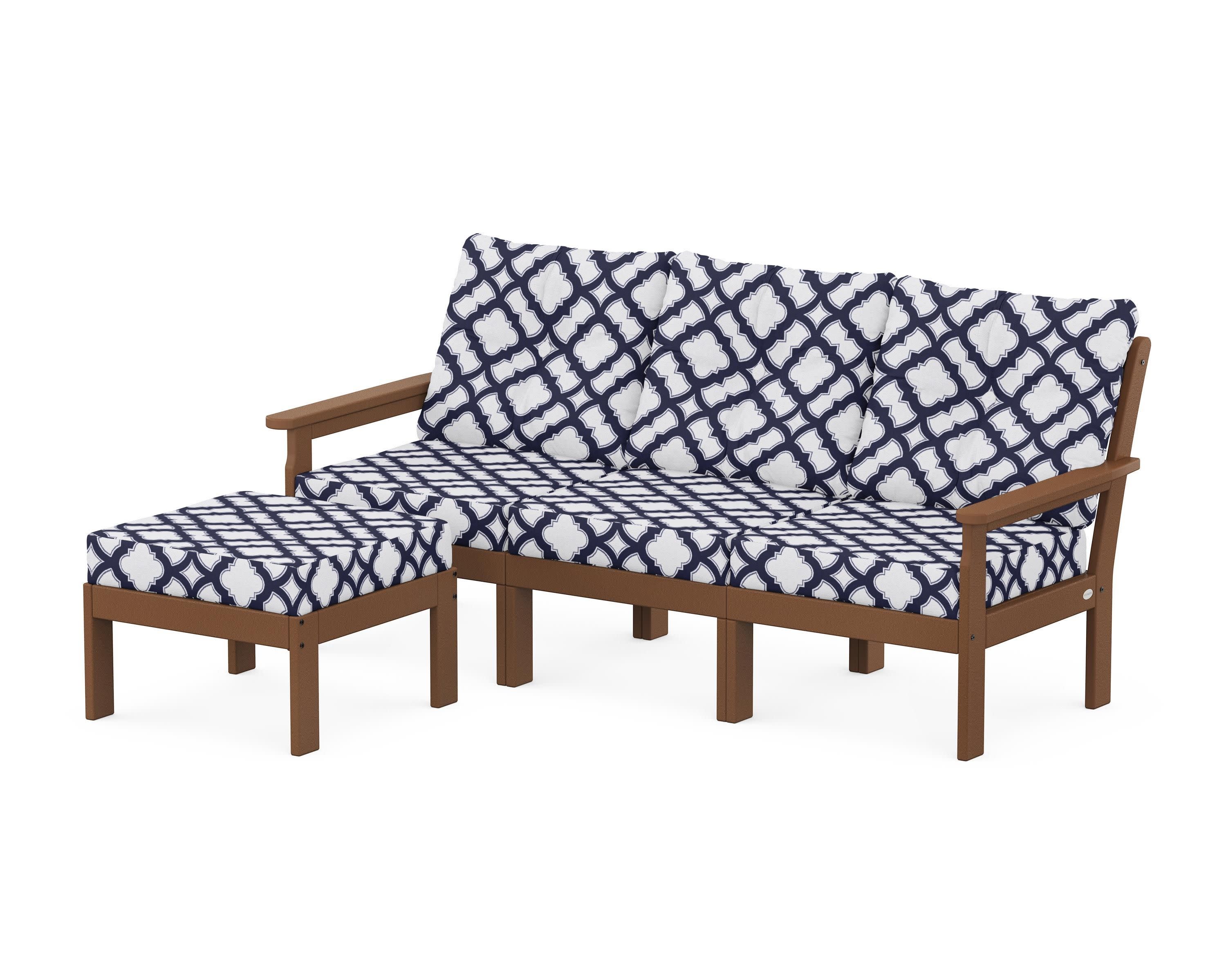 Vineyard 4-Piece Sectional with Ottoman in Teak / Trellis Navy