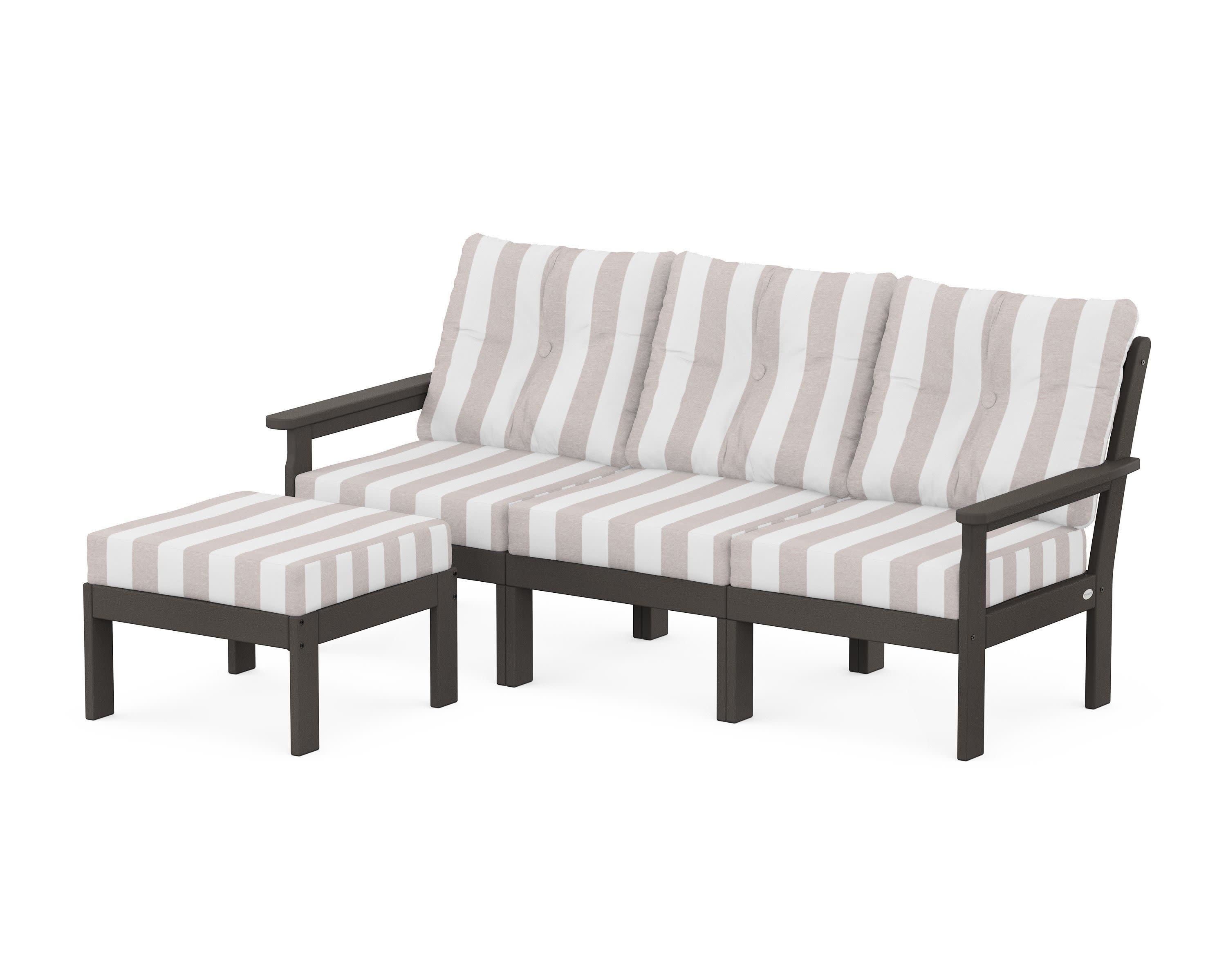 Vineyard 4-Piece Sectional with Ottoman in Vintage Coffee / Cabana Stripe Dune Burlap