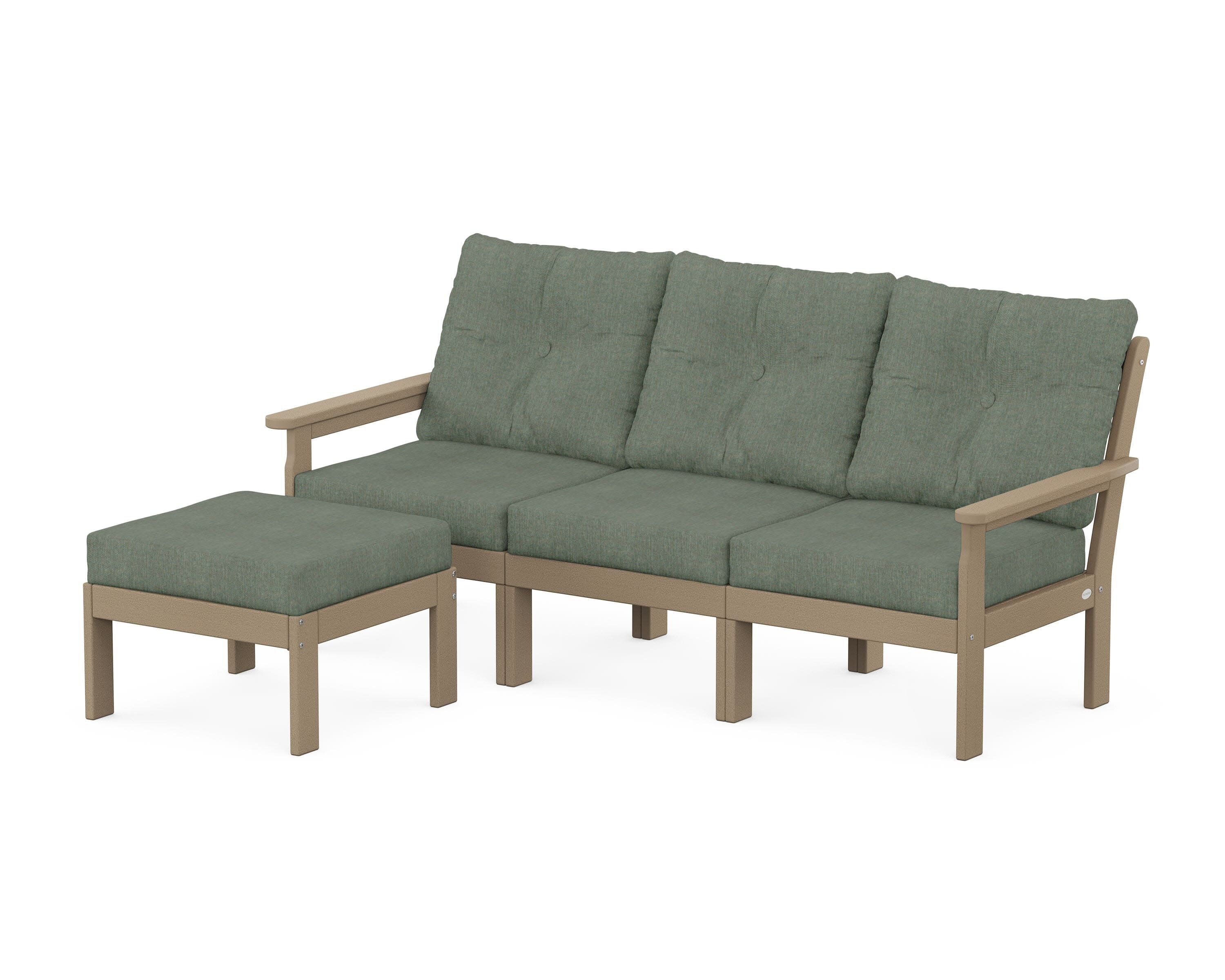Vineyard 4-Piece Sectional with Ottoman in Vintage Sahara / Cast Sage