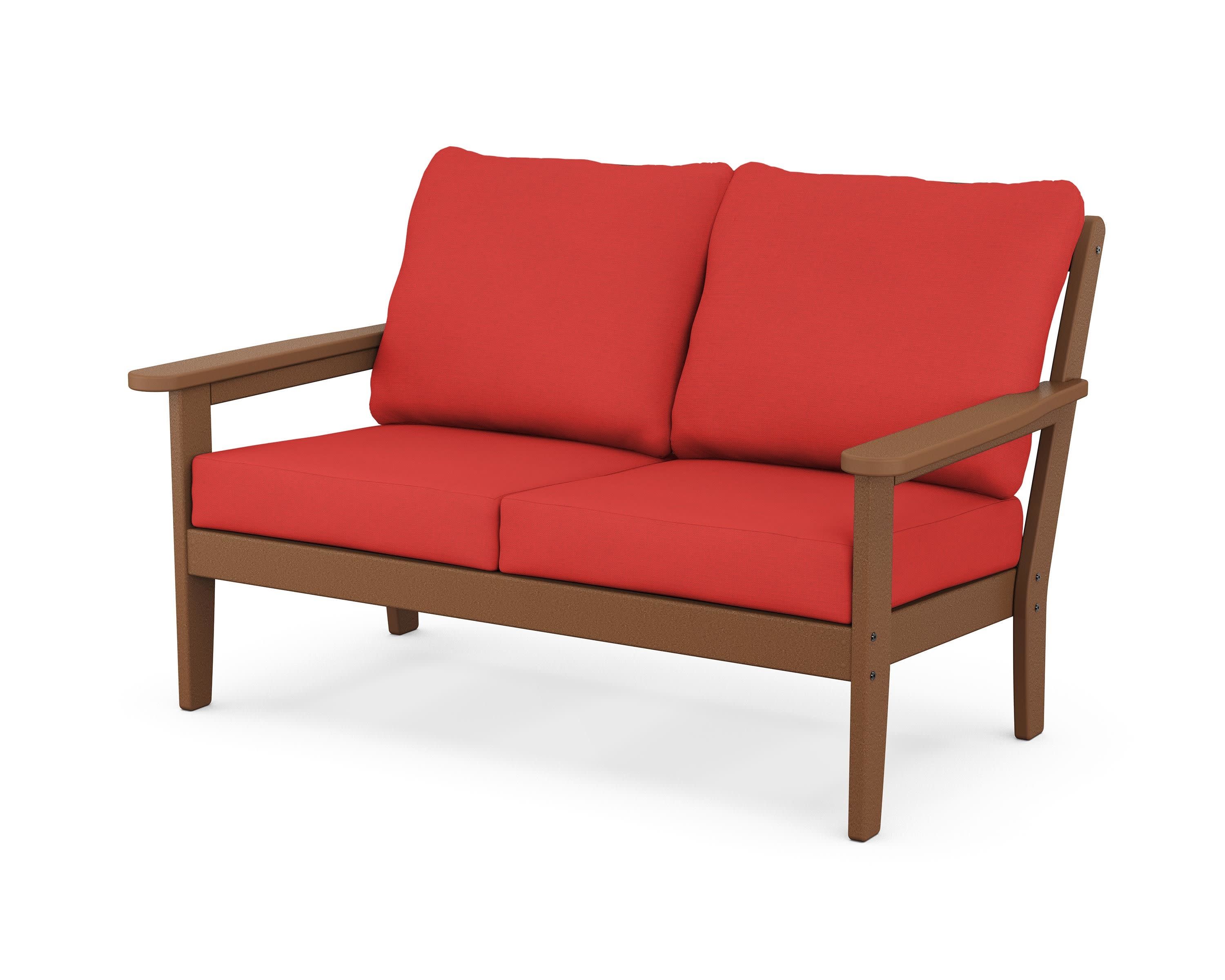 Cottage Deep Seating Loveseat in Teak / Crimson Linen