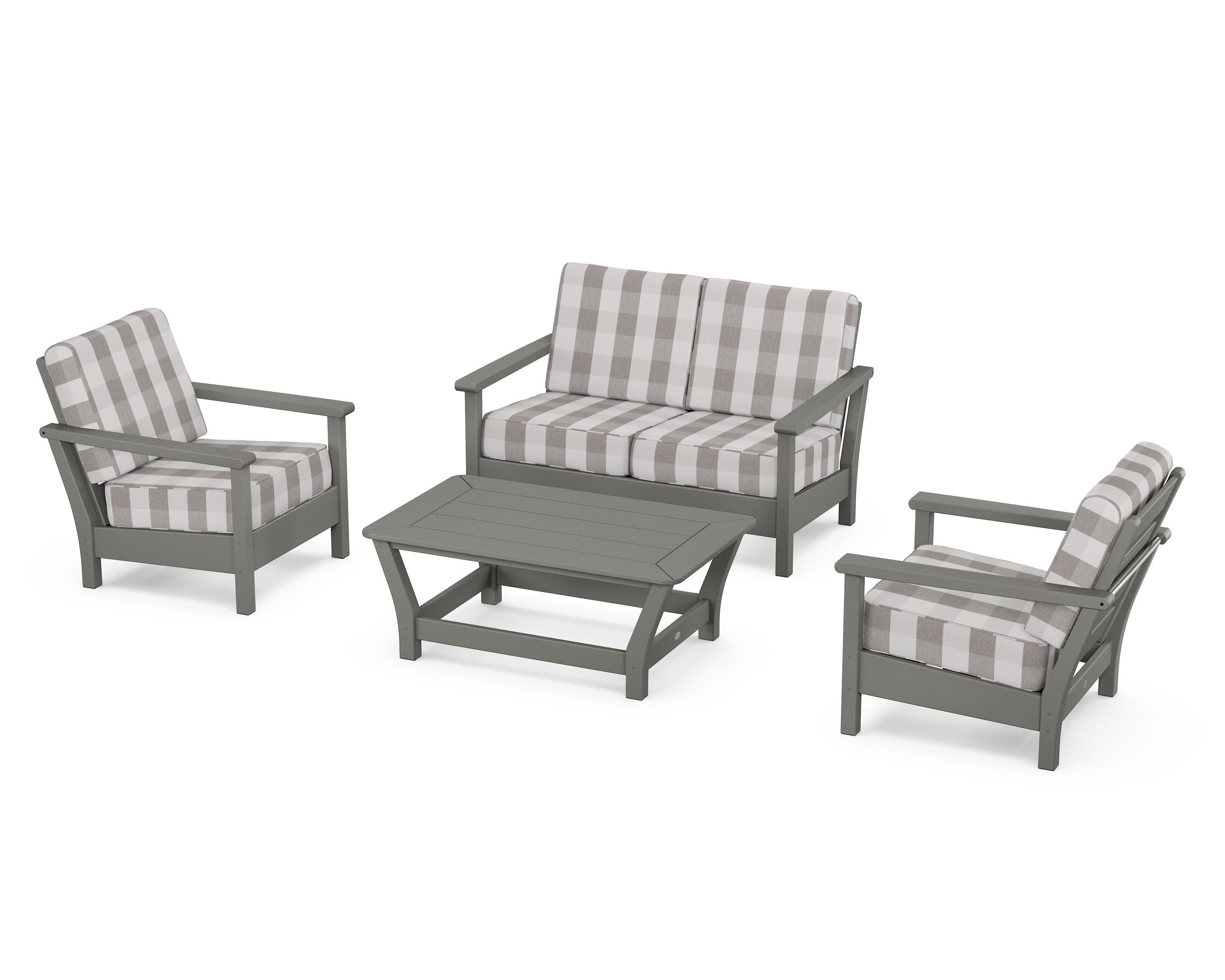 Harbour 4-Piece Deep Seating Set in Slate Grey / Buffalo Plaid Grey Mist