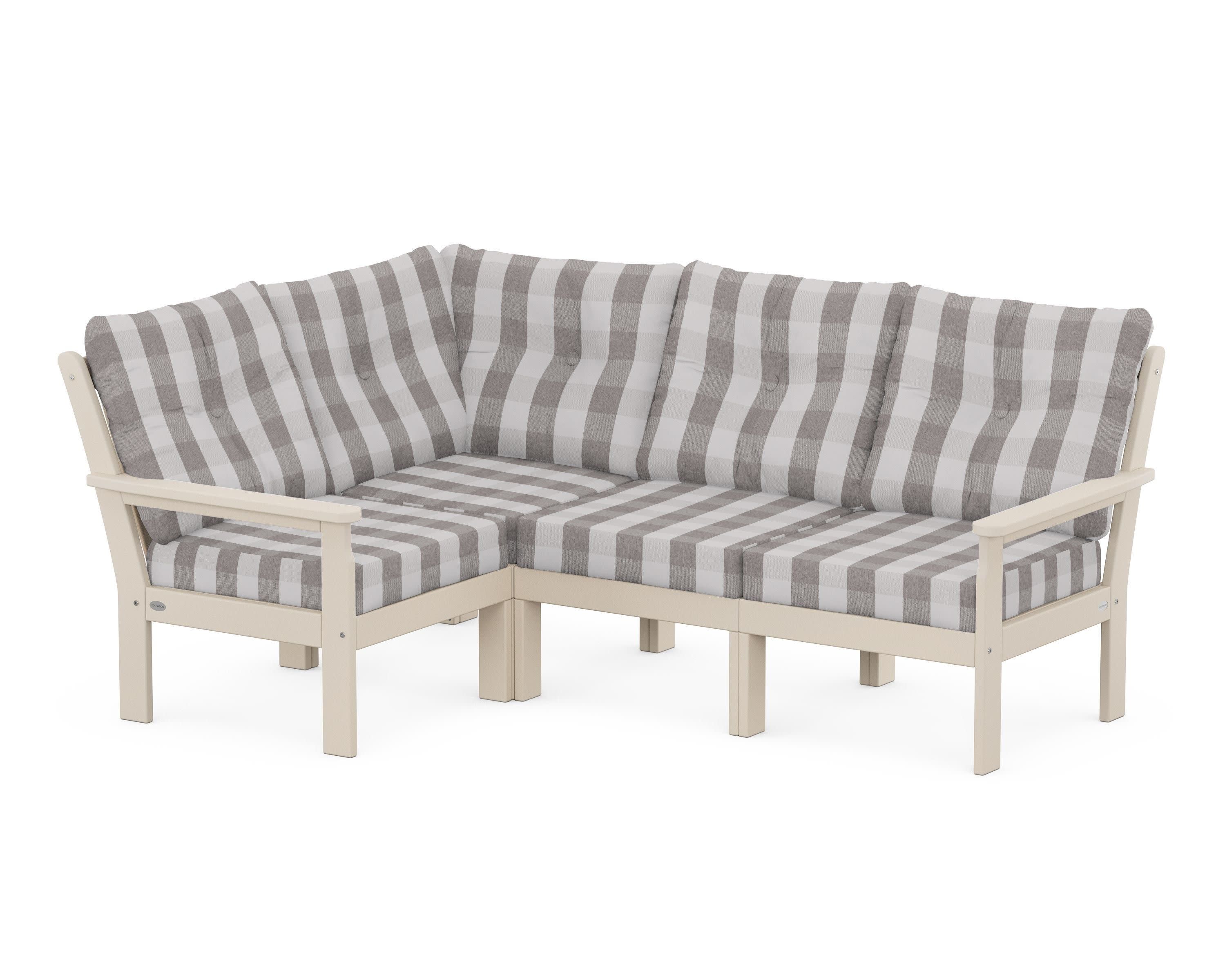 Vineyard 4-Piece Sectional in Sand / Buffalo Plaid Grey Mist