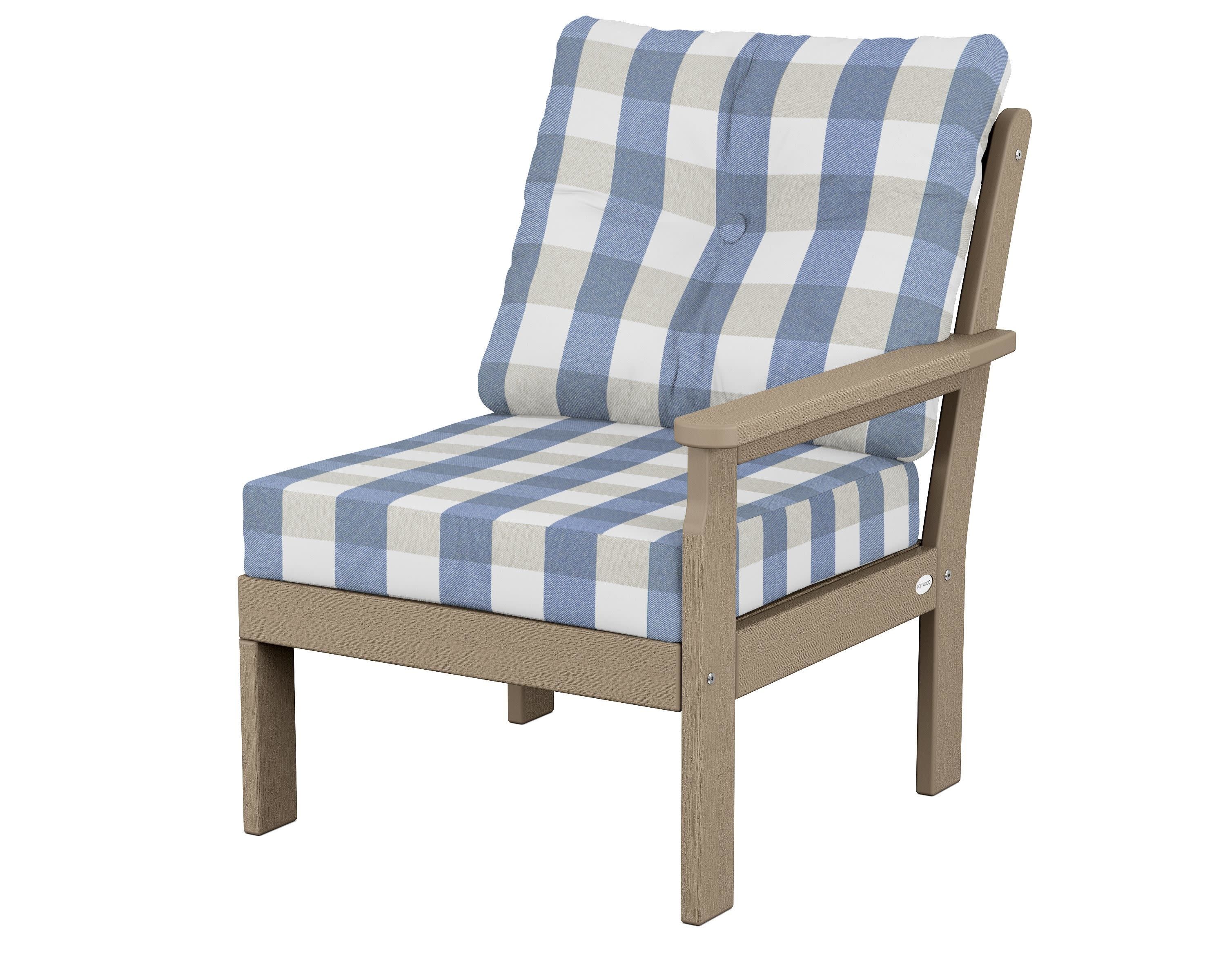 Vineyard Modular Right Arm Chair in Vintage Sahara / Buffalo Plaid Sky Blue