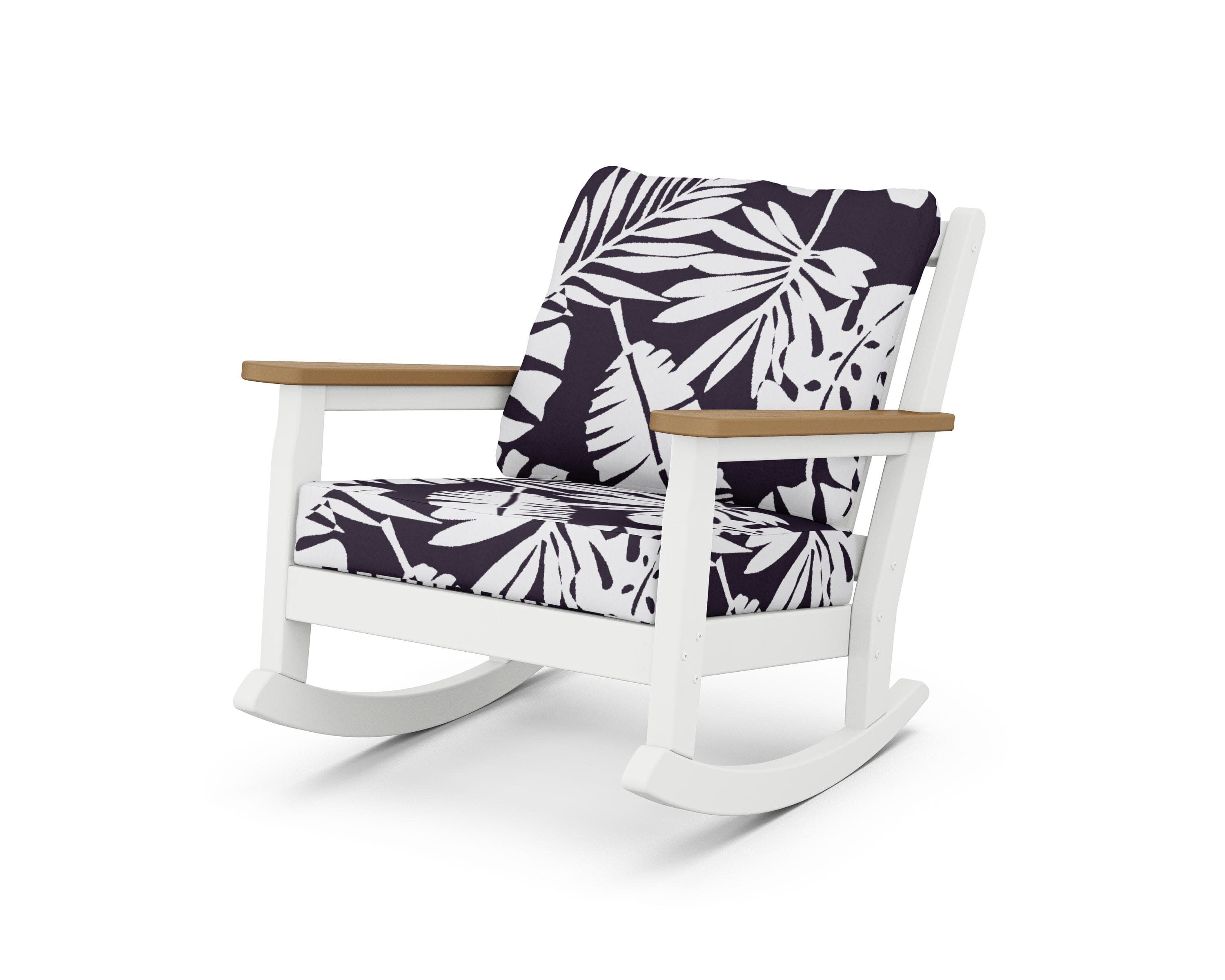 Chippendale Deep Seating Rocking Chair in White / Natural / Leaf Navy