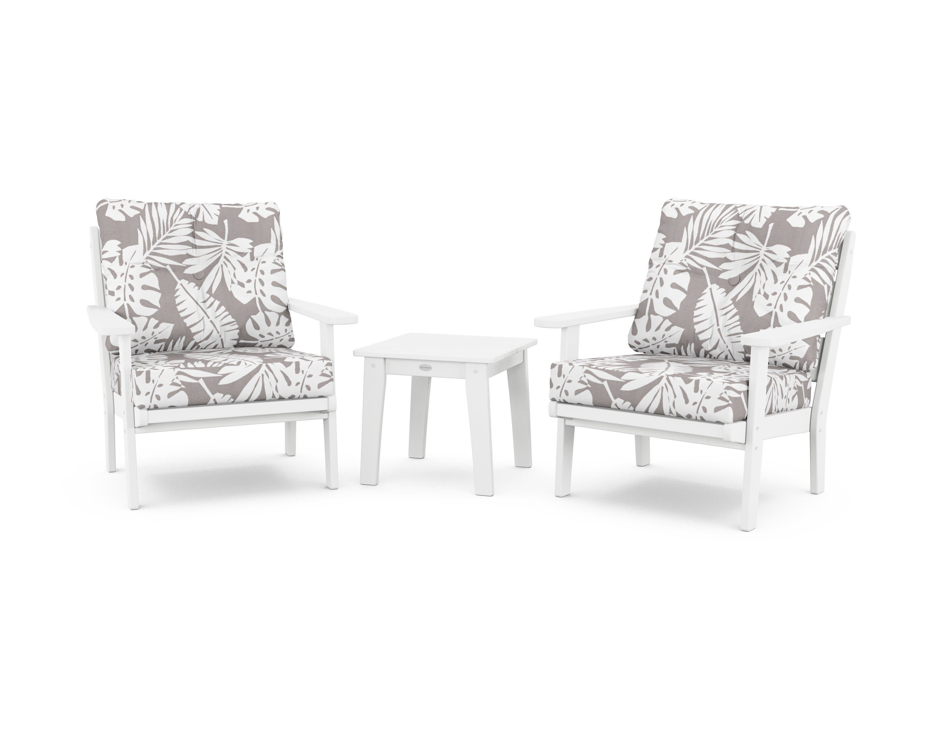Lakeside 3-Piece Deep Seating Chair Set in White / Leaf Grey Mist