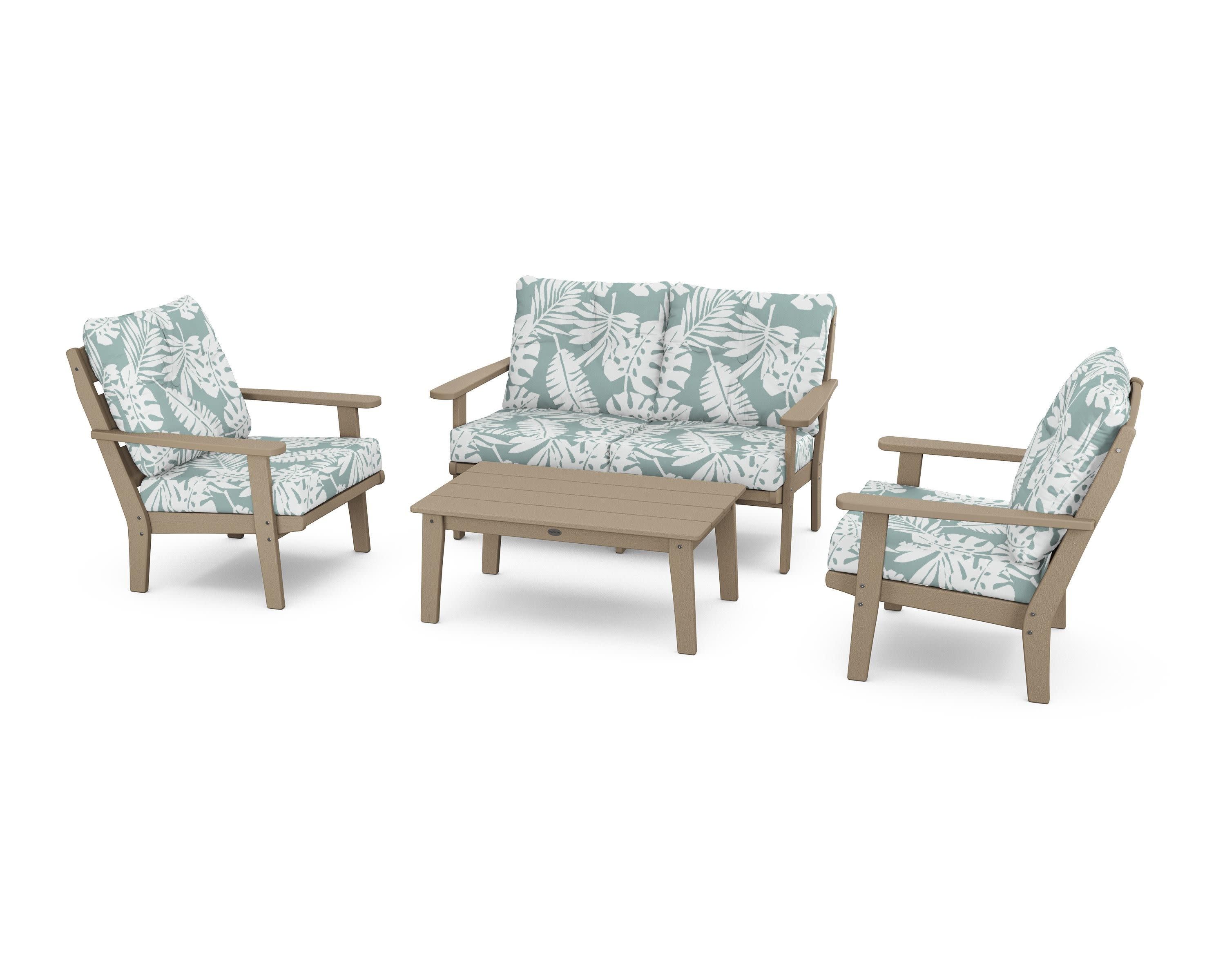 Lakeside 4-Piece Deep Seating Set in Vintage Sahara / Leaf Glacier Spa