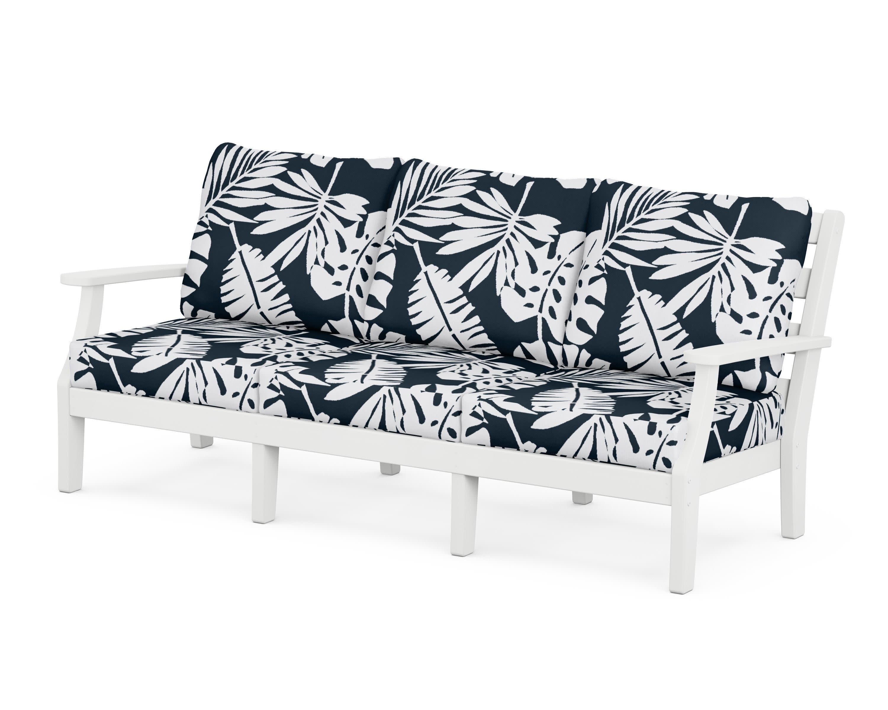Chesapeake Deep Seating Sofa in White / Leaf Marine Indigo