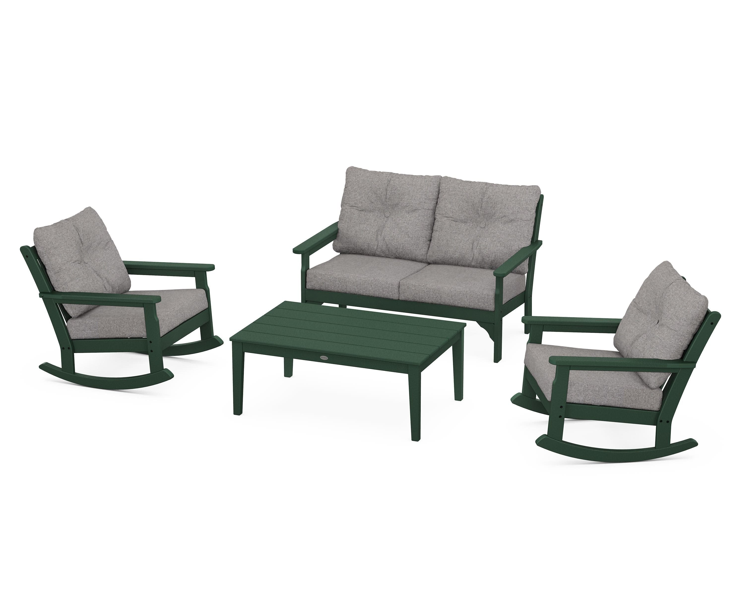 Vineyard 4-Piece Deep Seating Rocking Chair Set in Green / Grey Mist