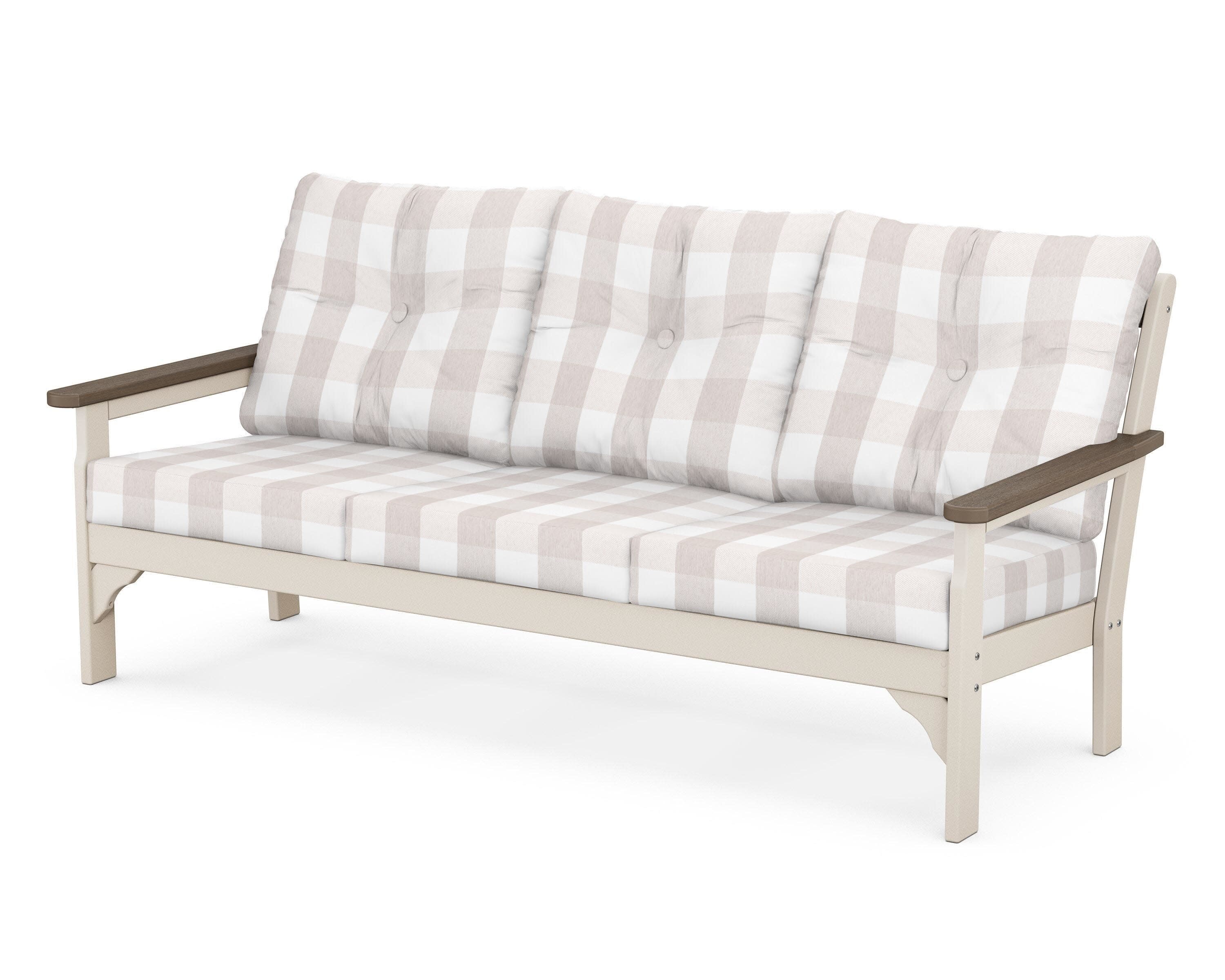 Vineyard Deep Seating Sofa in Sand / Kona / Buffalo Plaid Dune Burlap