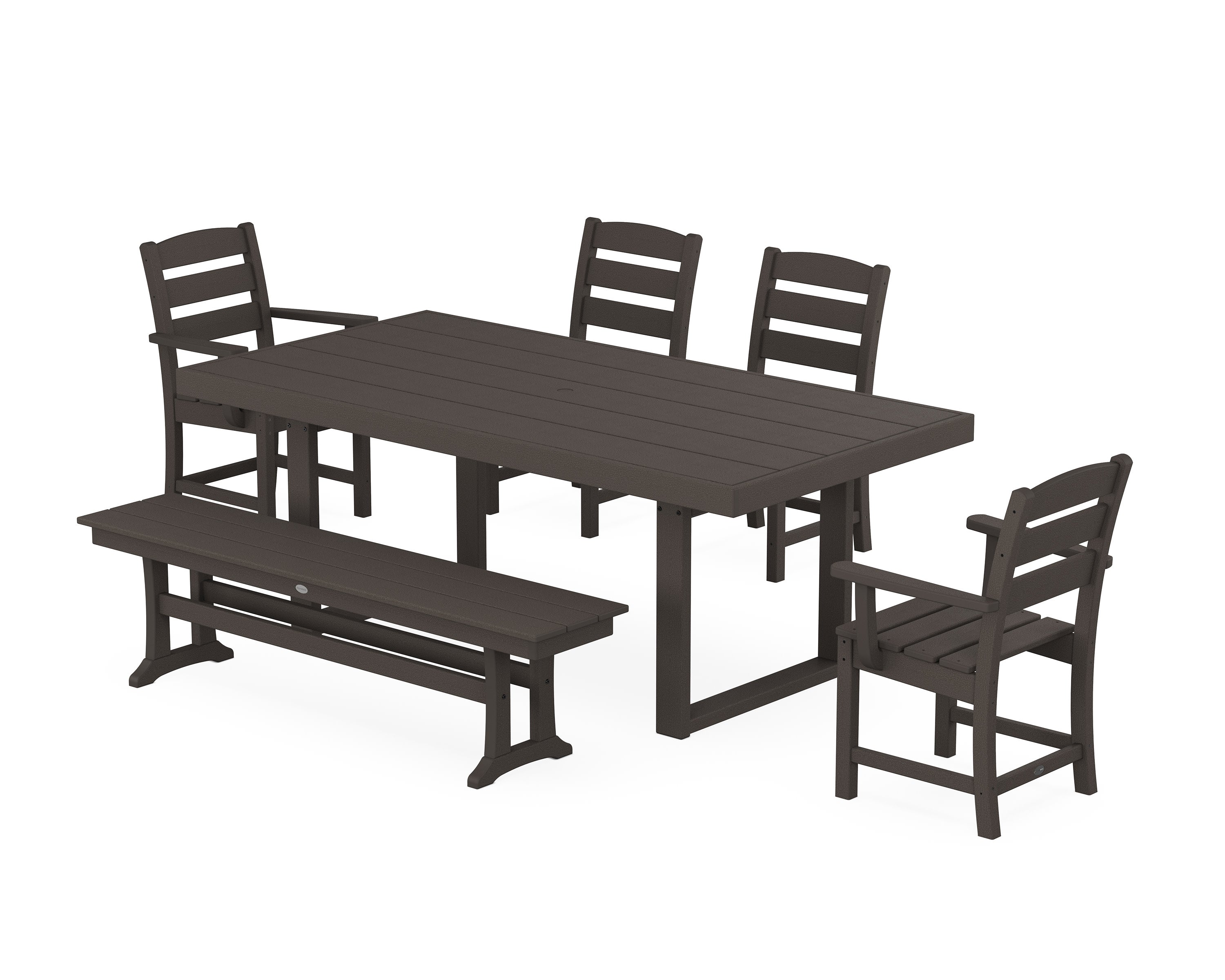Lakeside 6-Piece Dining Set with Bench in Vintage Coffee