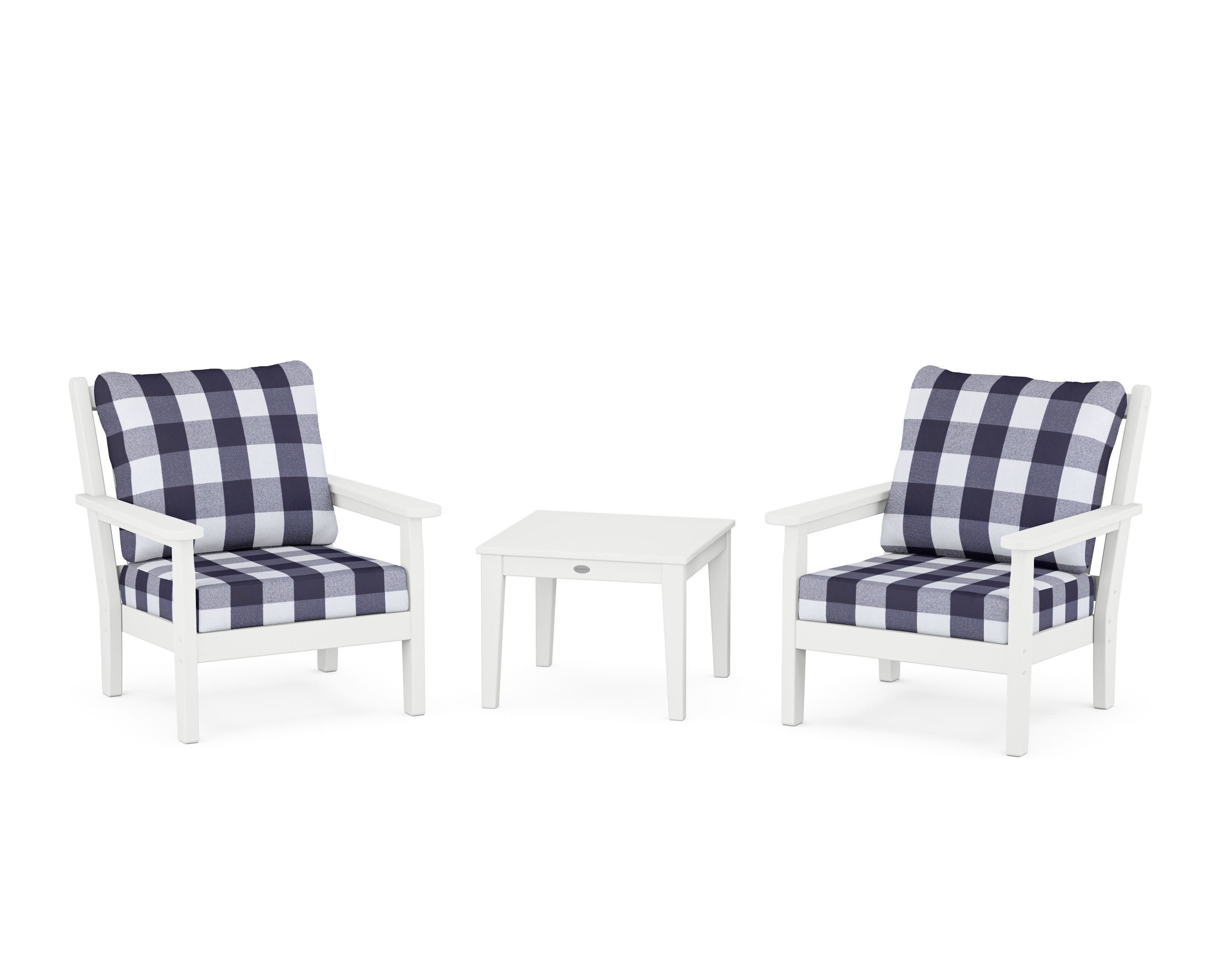 Chippendale 3-Piece Deep Seating Set in White / Buffalo Plaid Navy