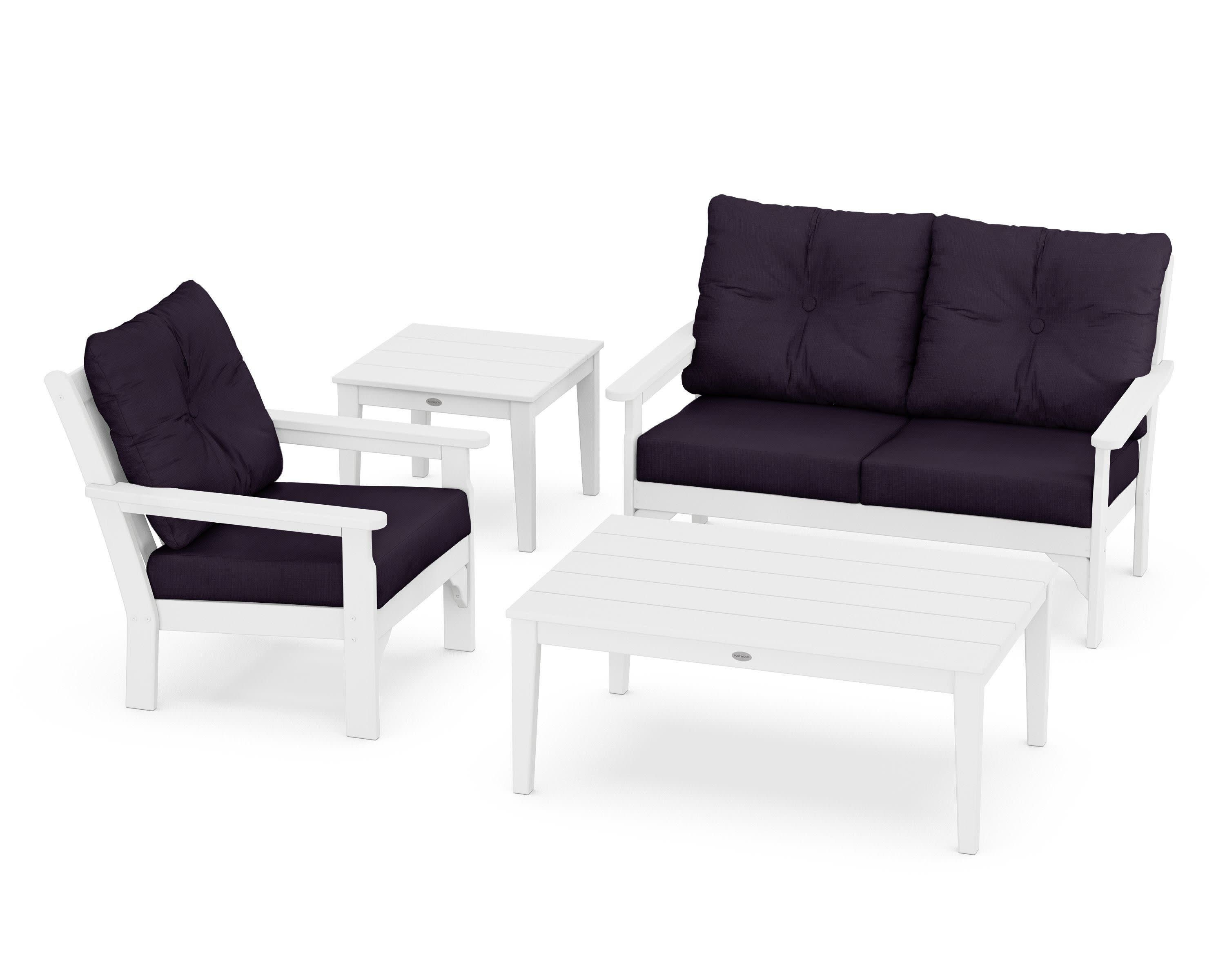 Vineyard 4-Piece Deep Seating Set in White / Navy Linen