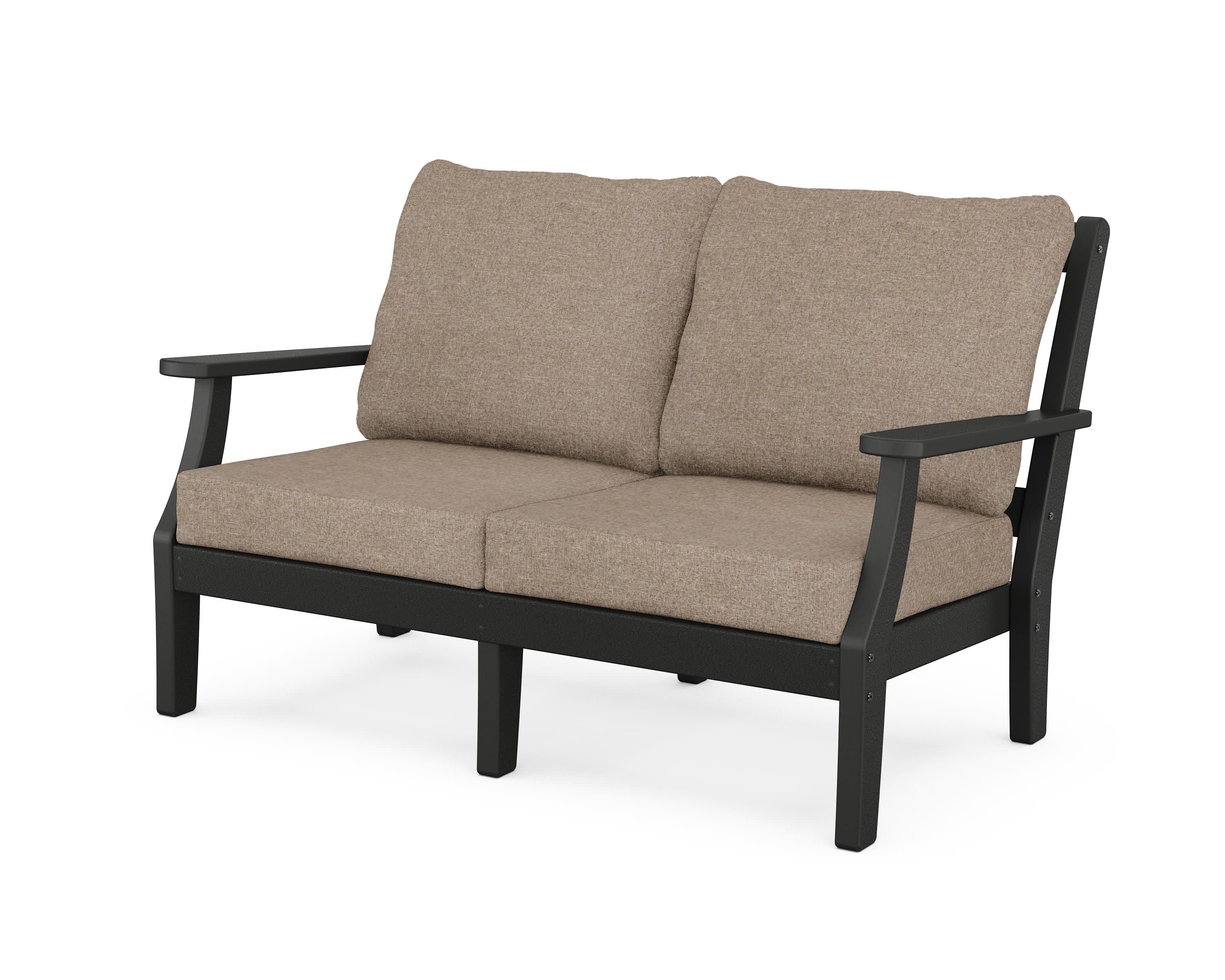 Chinoiserie Deep Seating Loveseat in Black / Spiced Burlap