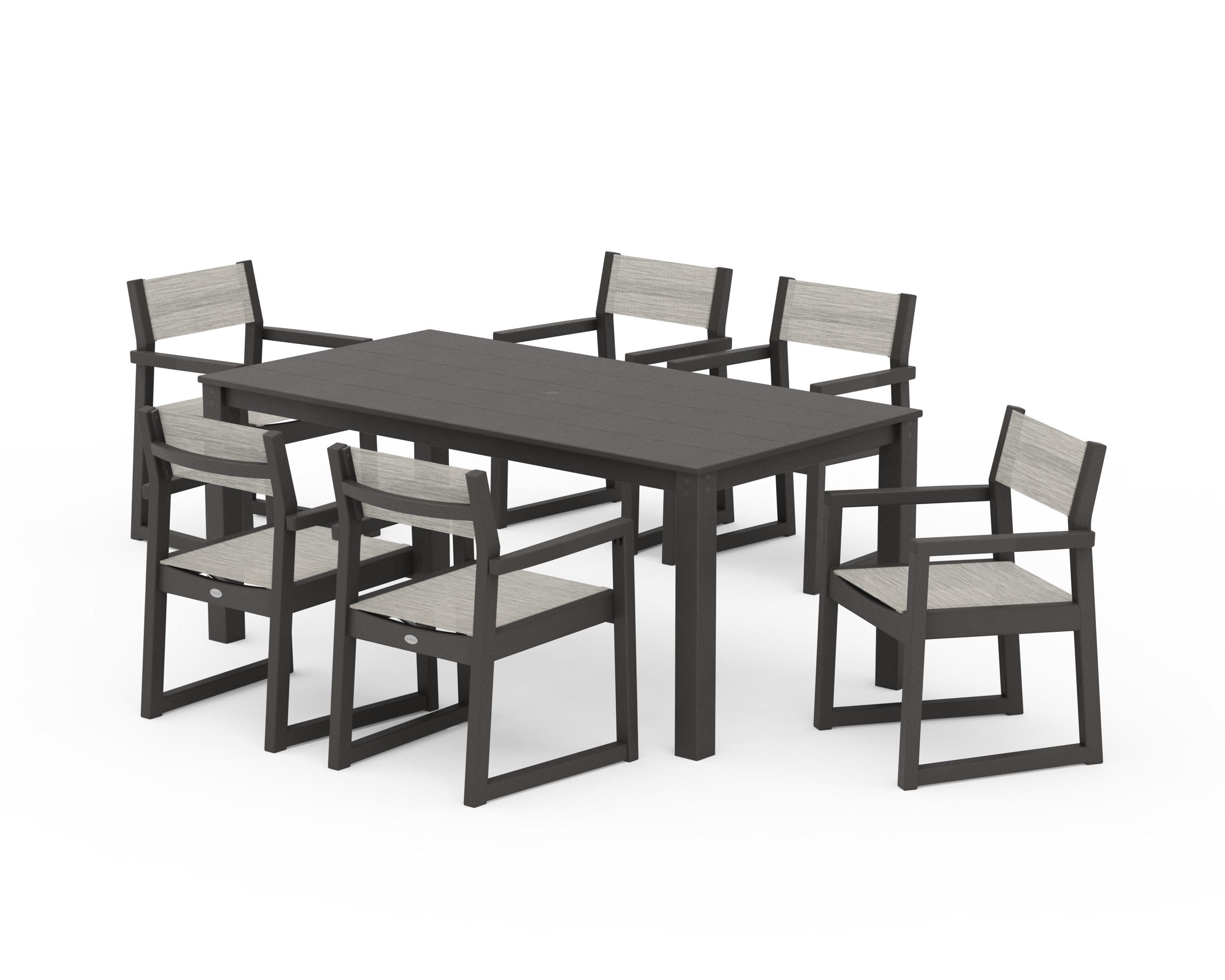 EDGE Sling Arm Chair 7-Piece Parsons Dining Set in Vintage Coffee / Birch Sling
