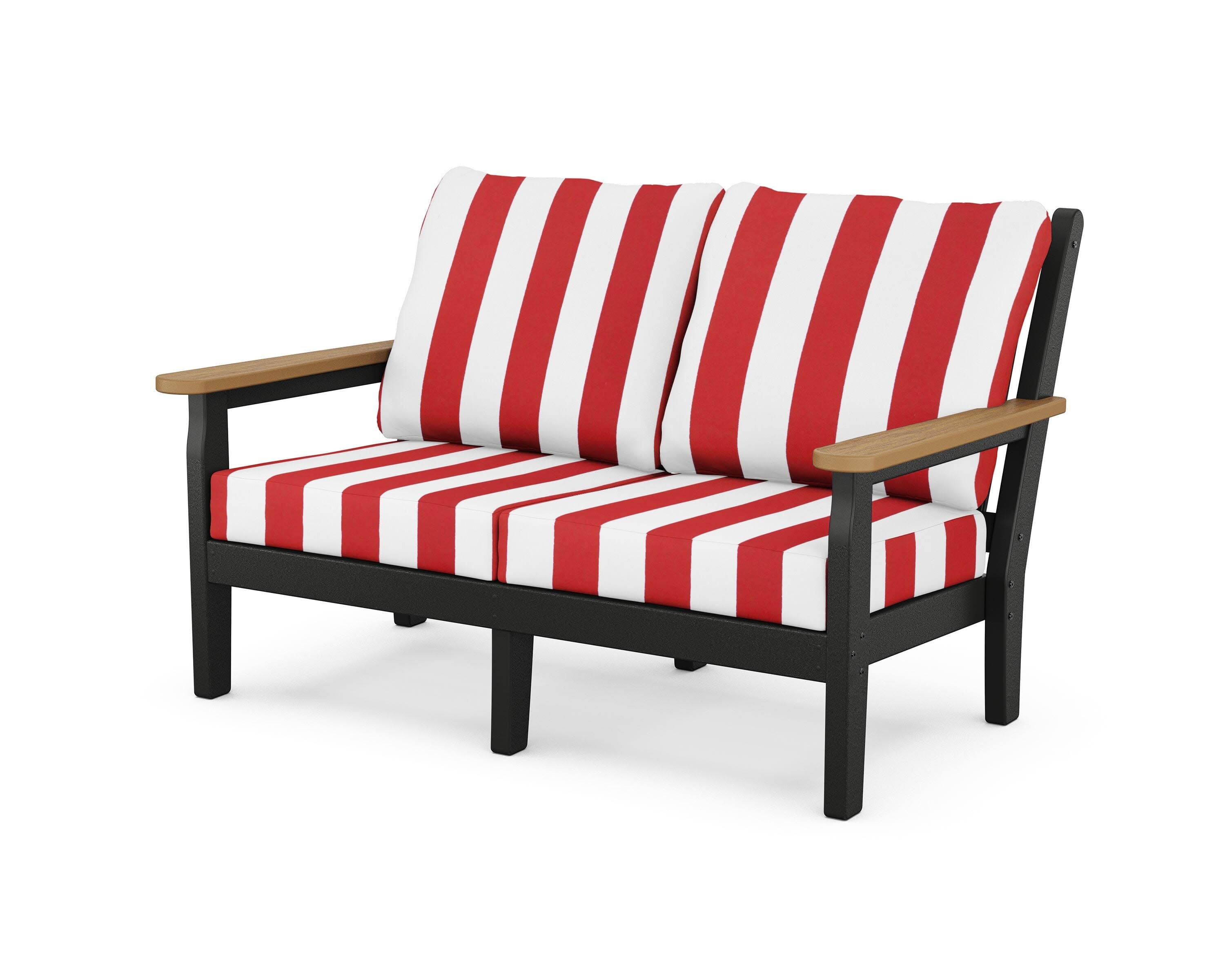 Chippendale Deep Seating Loveseat in Black / Natural / Cabana Stripe Crimson