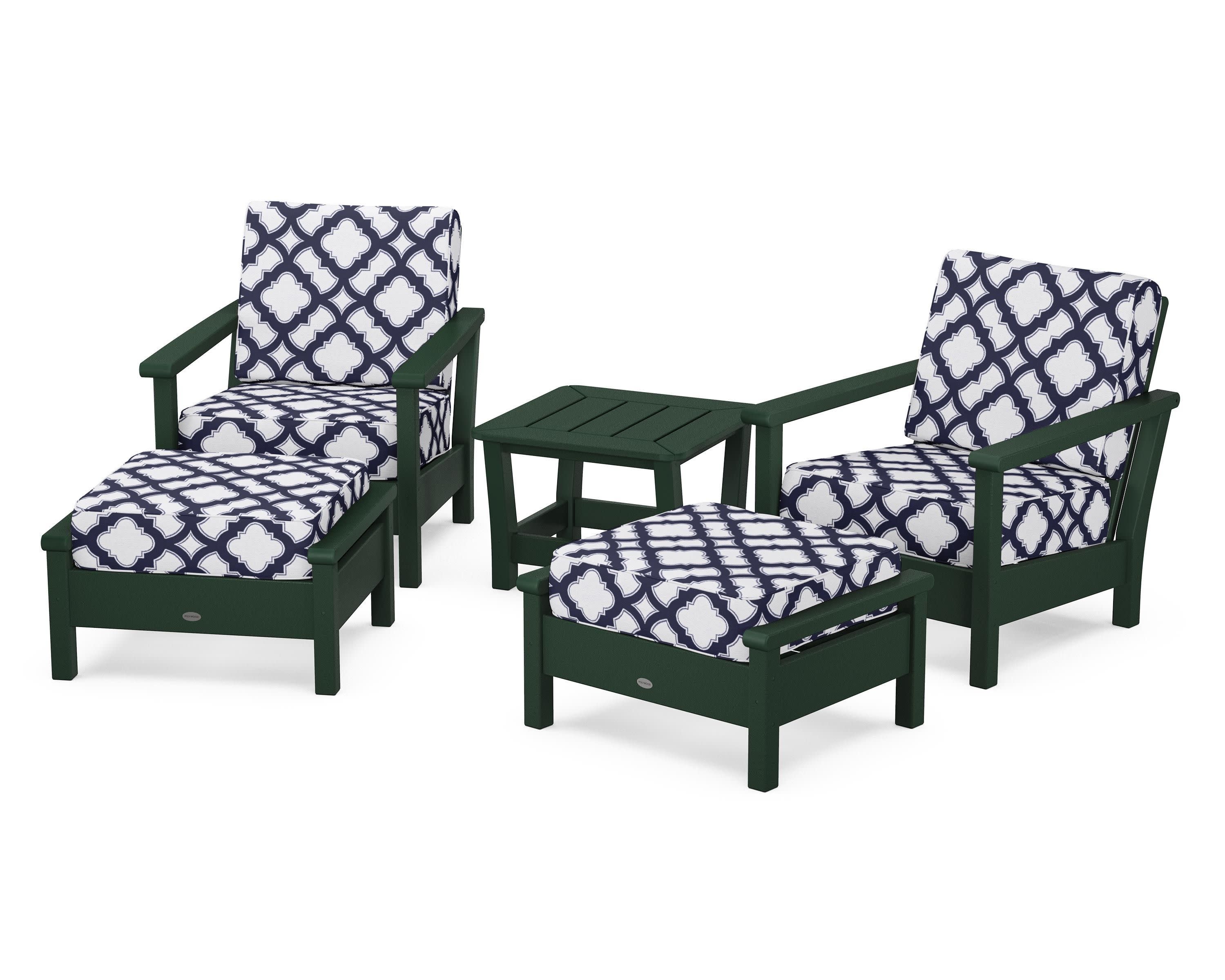 Harbour 5-Piece Deep Seating Chair Set in Green / Trellis Navy