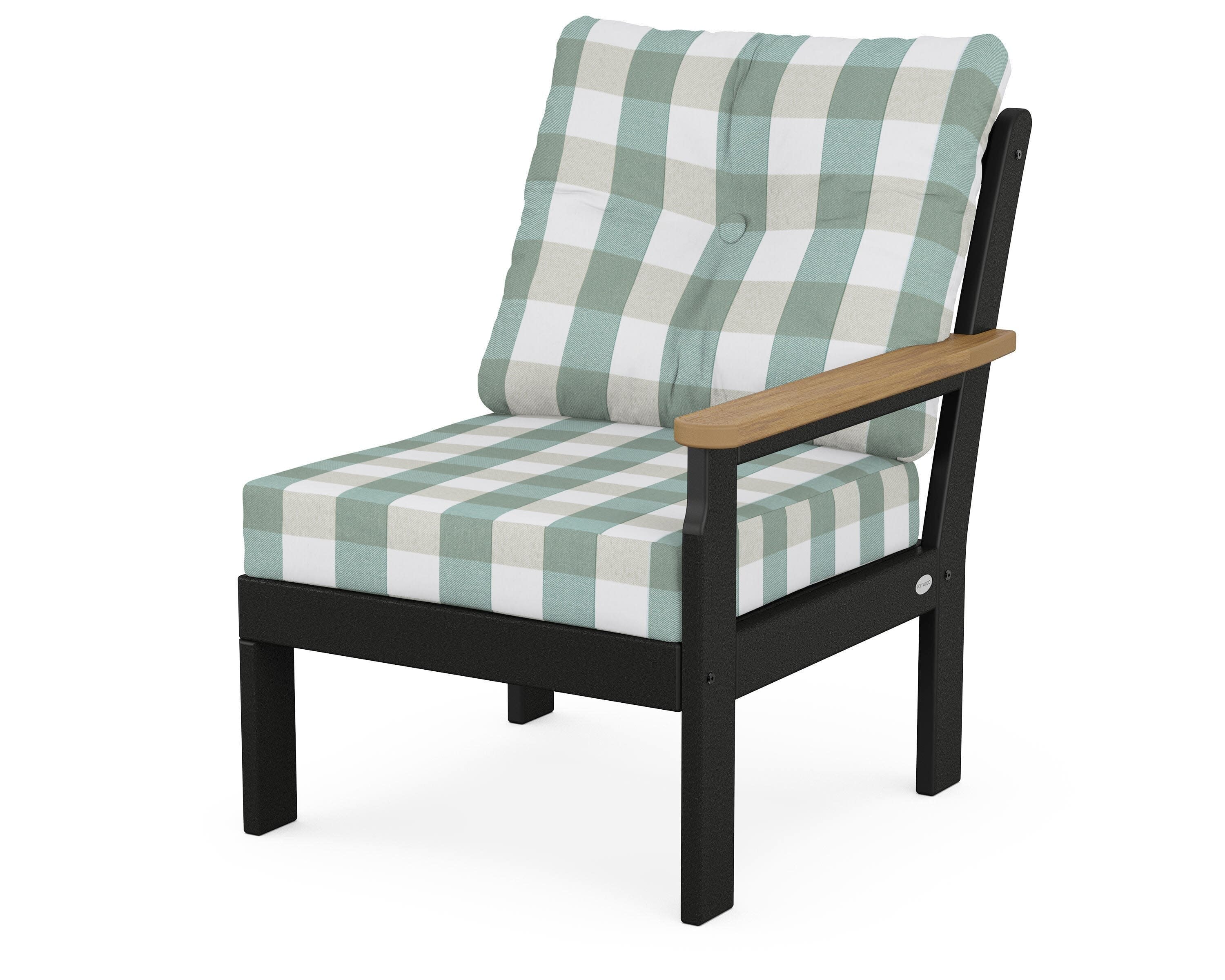 Vineyard Modular Right Arm Chair in Black / Natural / Buffalo Plaid Glacier Spa