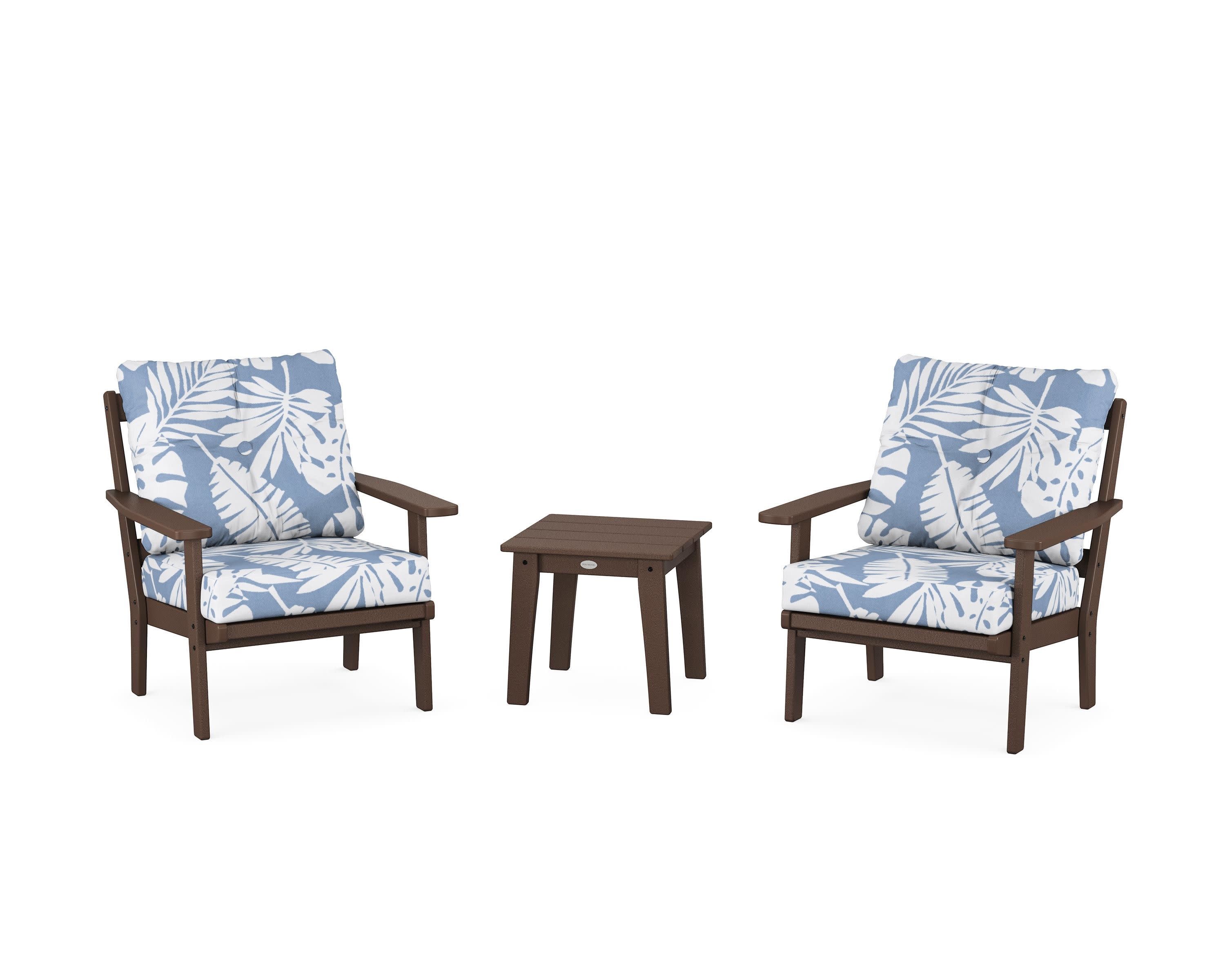 Oxford 3-Piece Deep Seating Set in Mahogany / Leaf Sky Blue